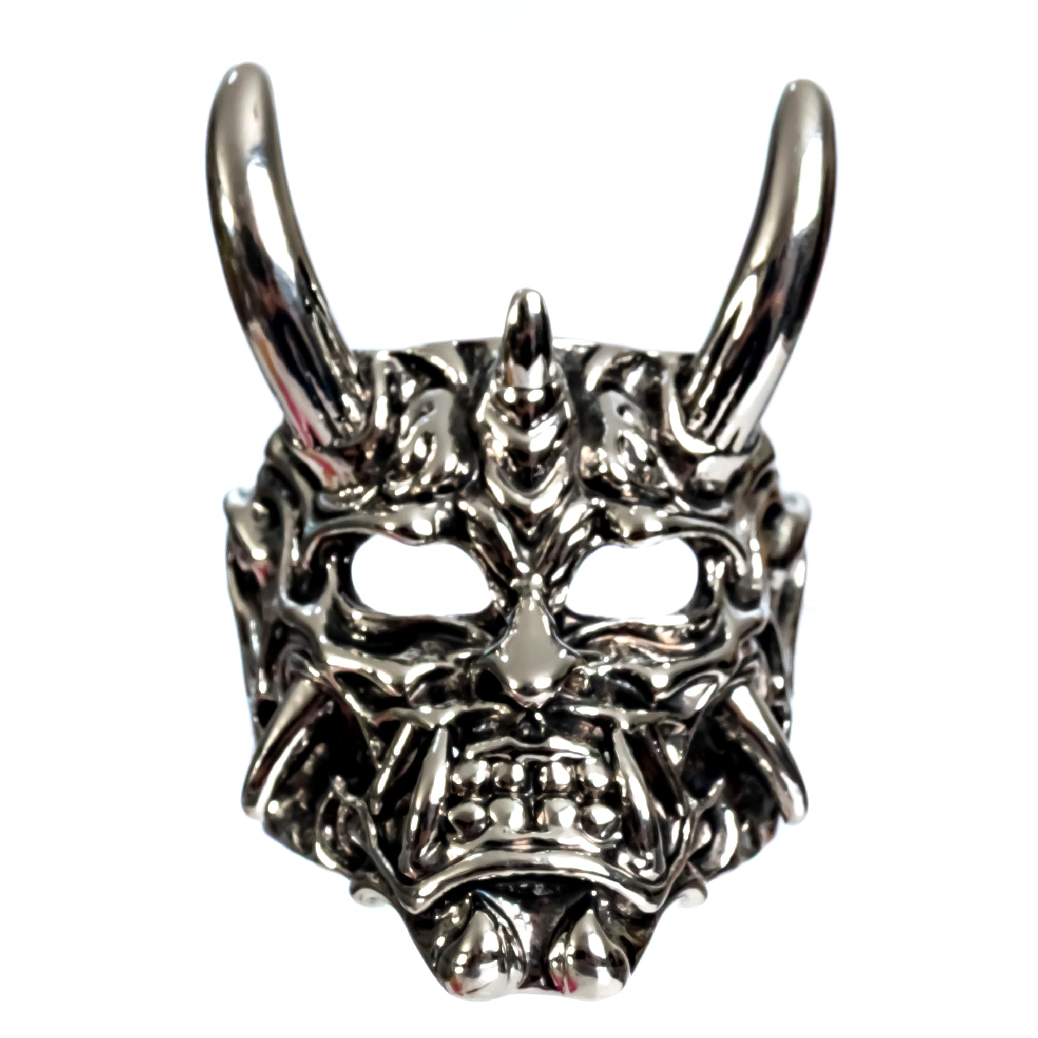 Oni Demon Mask Ring (Size 7) Goth Japanese Samurai Jewelry Punk Heavy Metal Statement Ring