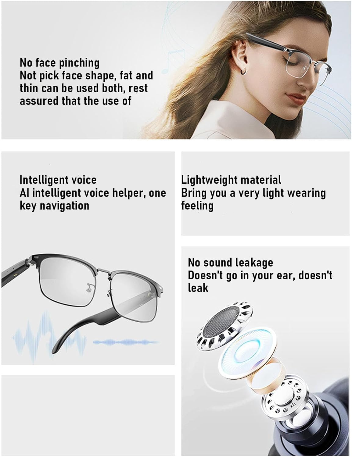 Smart Glasses PC Bluetooth 5.3 Remote Control Magnetic Charging Touch Music Glasses with Metal Frame for Outdoor Sports (Gold)