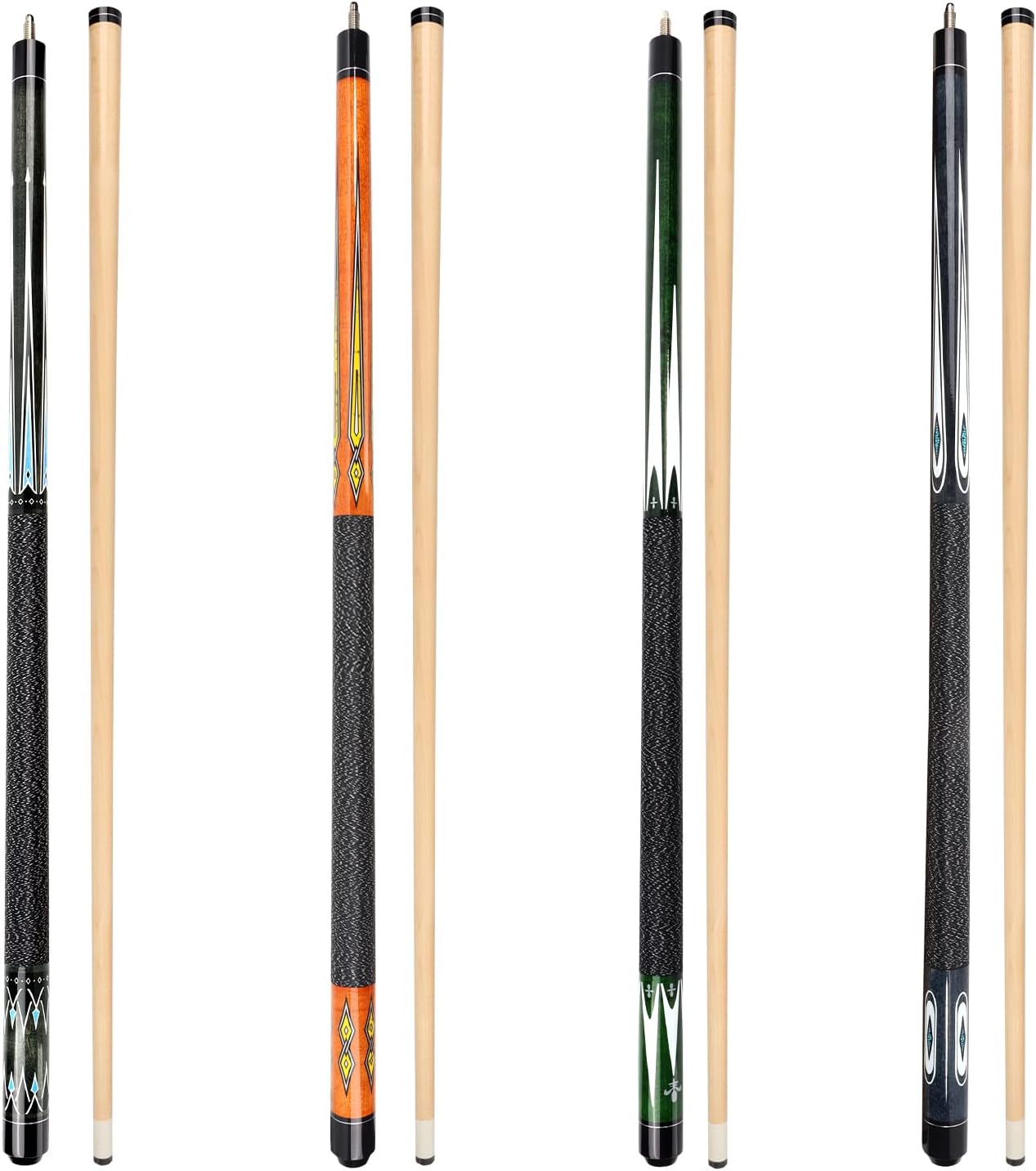 GSE Games & Sports Expert 58" 2-Piece Hardwood Billiard Pool Cue Sticks for Men/Women, Set of 4 Pool Cues Sticks for House or Commercial/Bar Use, 18/19/20/21 Oz Each