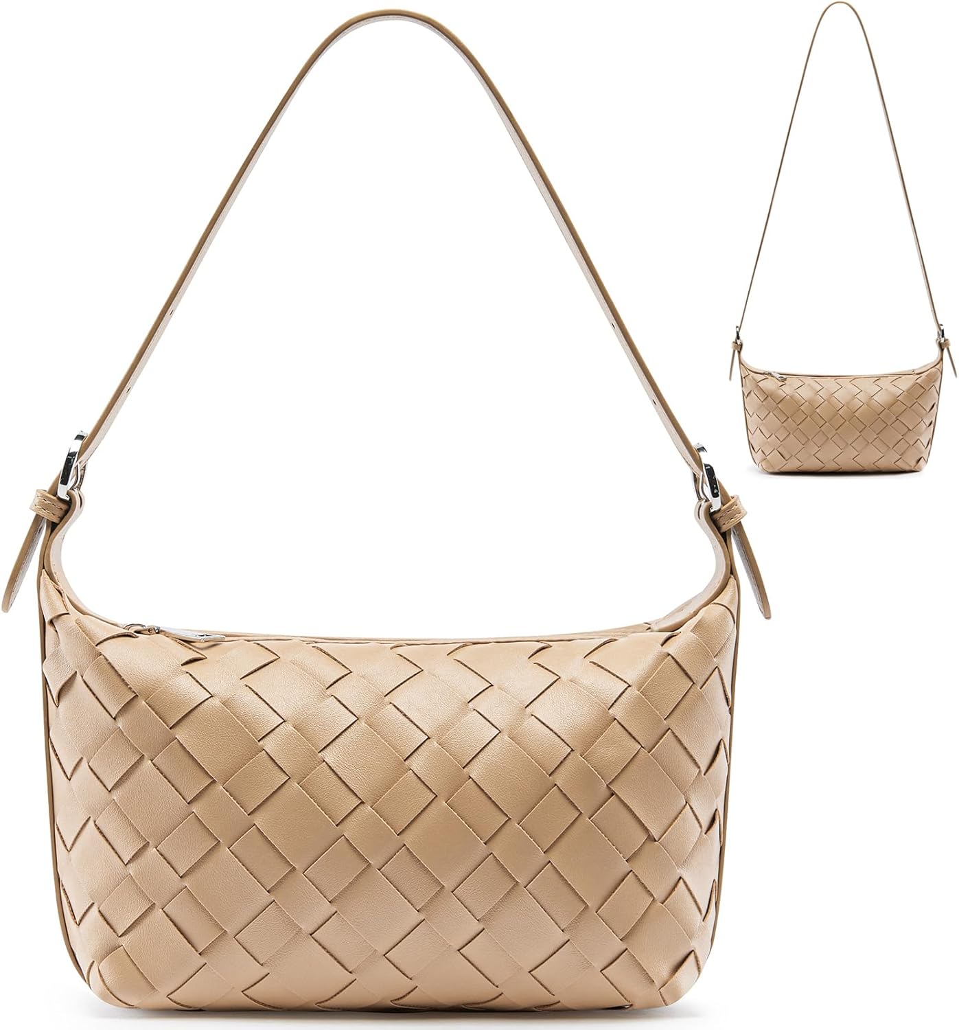 YONGLEE ARTEE Woven Vegan Leather Hobo Shoulder Bag, Small Crossbody Purse Tote for Women