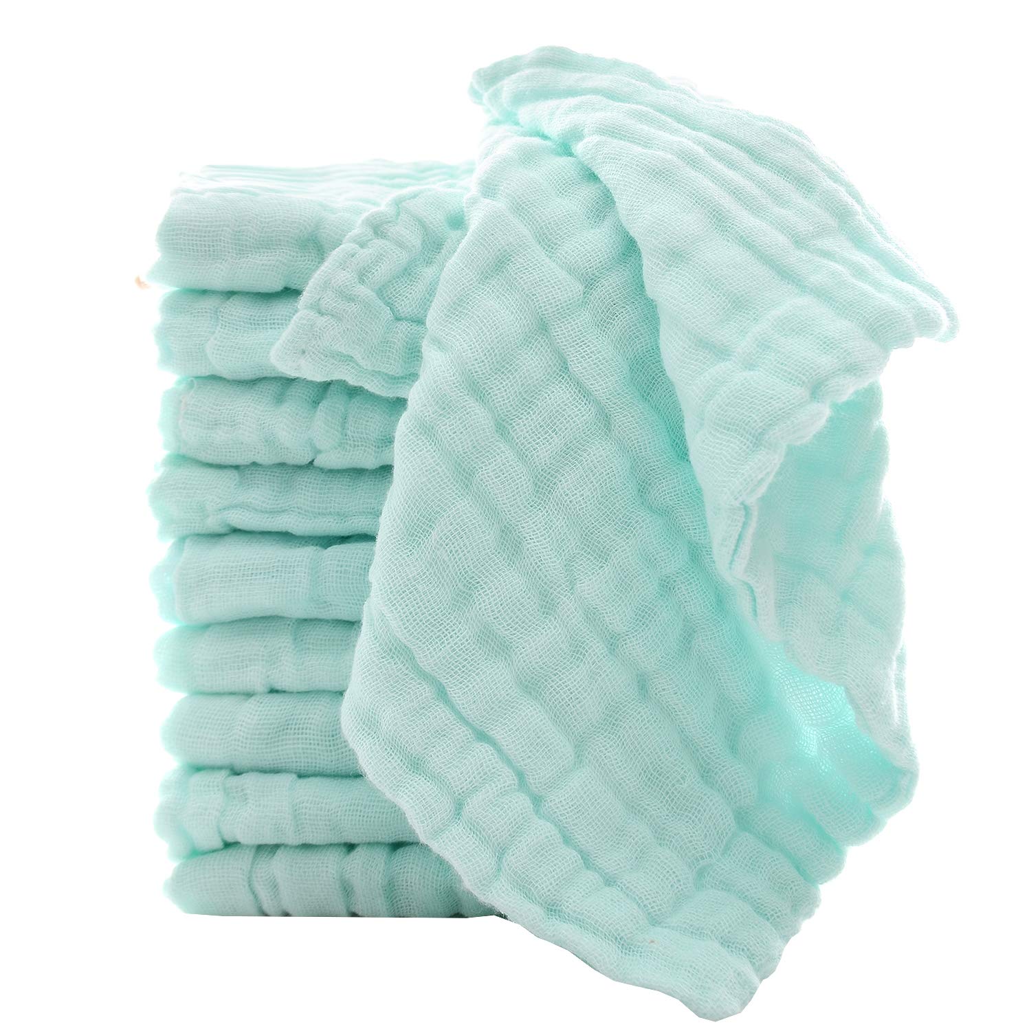 Mukin Baby-Musselin-Waschlappen – natürliche Musselin-Baumwolle Babytücher – weiches Gesichtshandtuch für Neugeborene für empfindliche Haut – Babyregister als Dusche, 10 Stück, 30,5 x 30,5 cm, Grün
