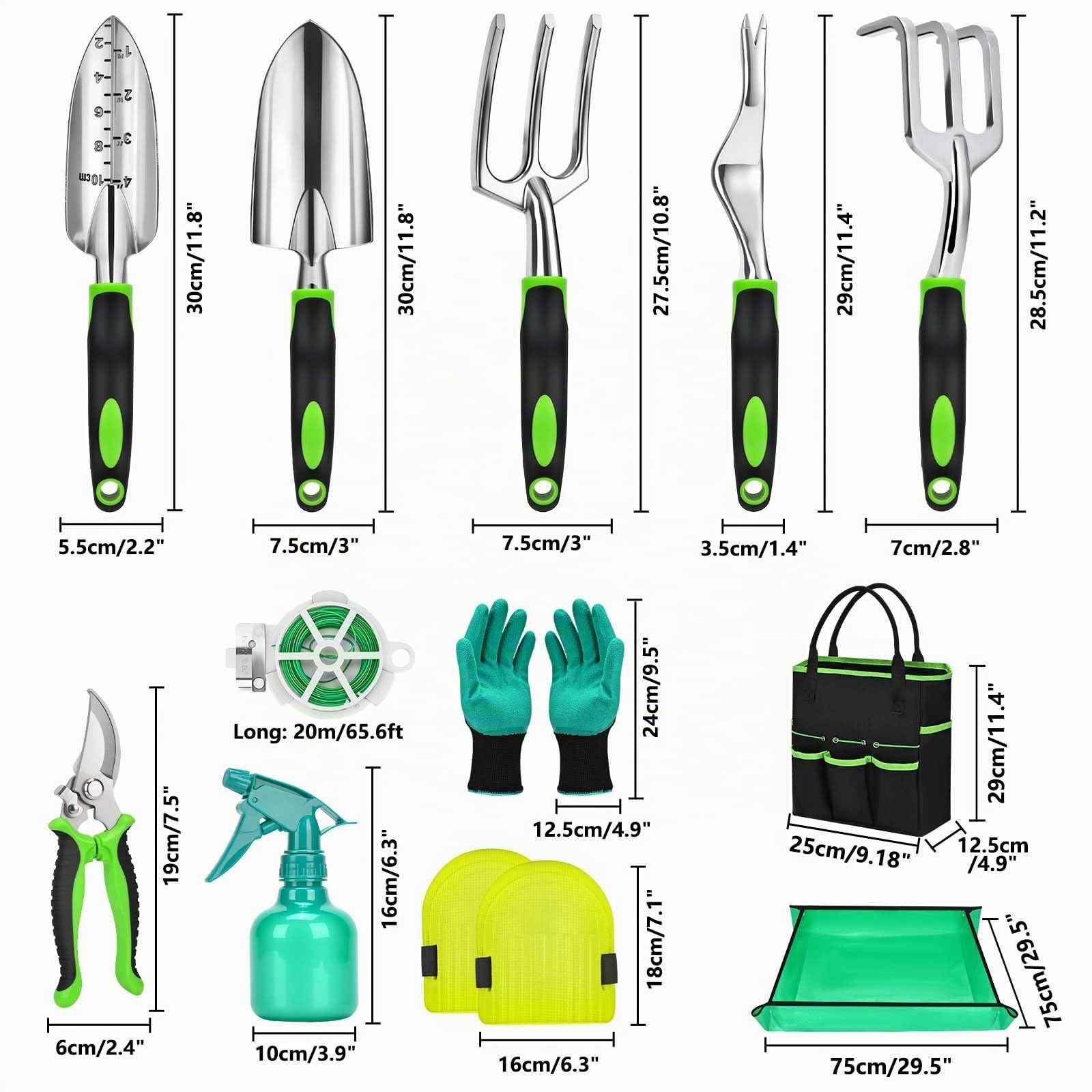 Mactoou Set di attrezzi da giardinaggio, 12 Pezzi kit giardinaggio con paletta giardinaggio, Tappetino per Rinvaso di Piante, Borsa, Set Giardinaggio Regali da Giardino per Donna Uomo