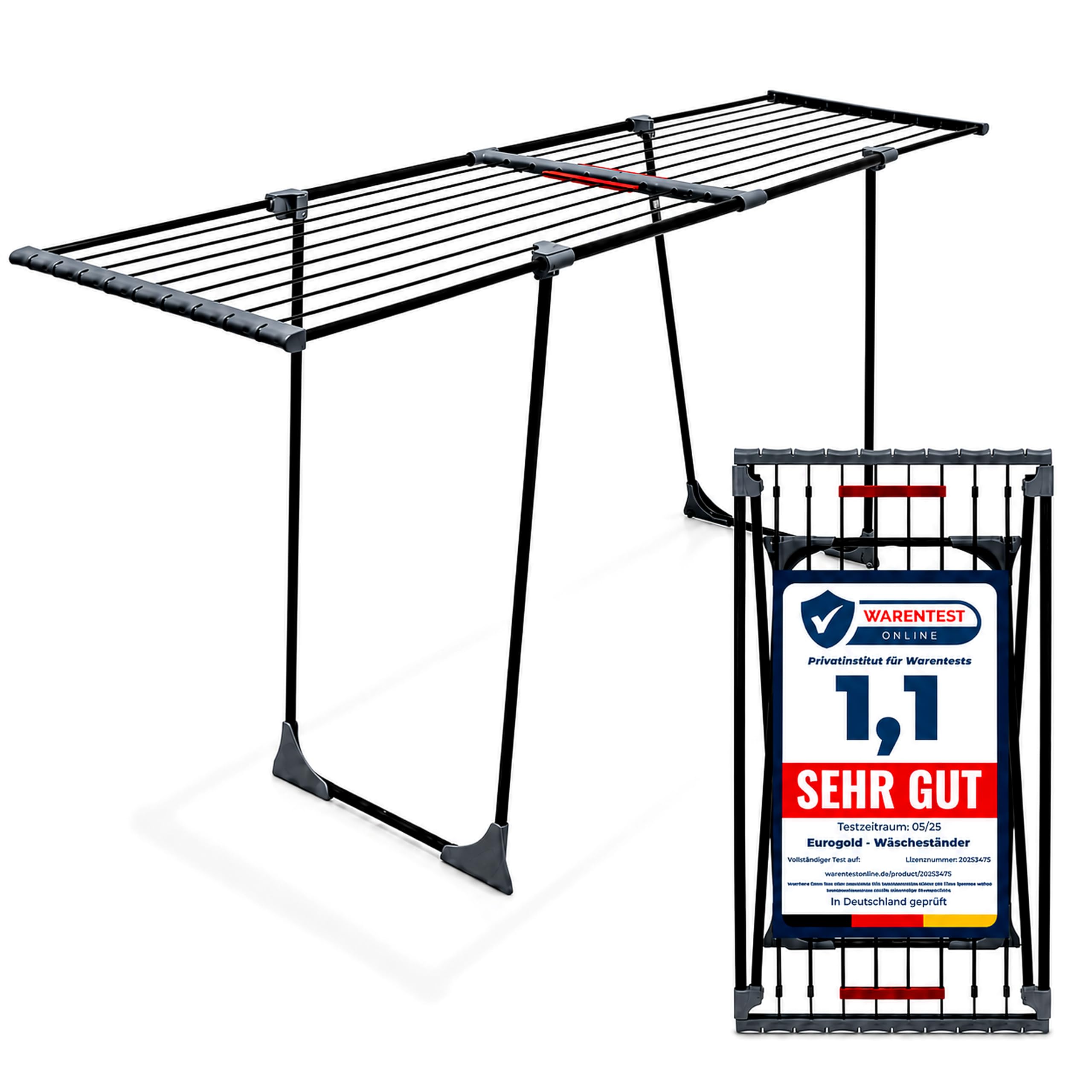 EUROGOLD Wäscheständer Ausziehbar 20 m, Stabiler Wäscheständer XXL Klappbar | Großer & Hoher Wäscheständer Outdoor für Balkon, Garten & Zuhause, Hergestellt in der EU (Schwarz)