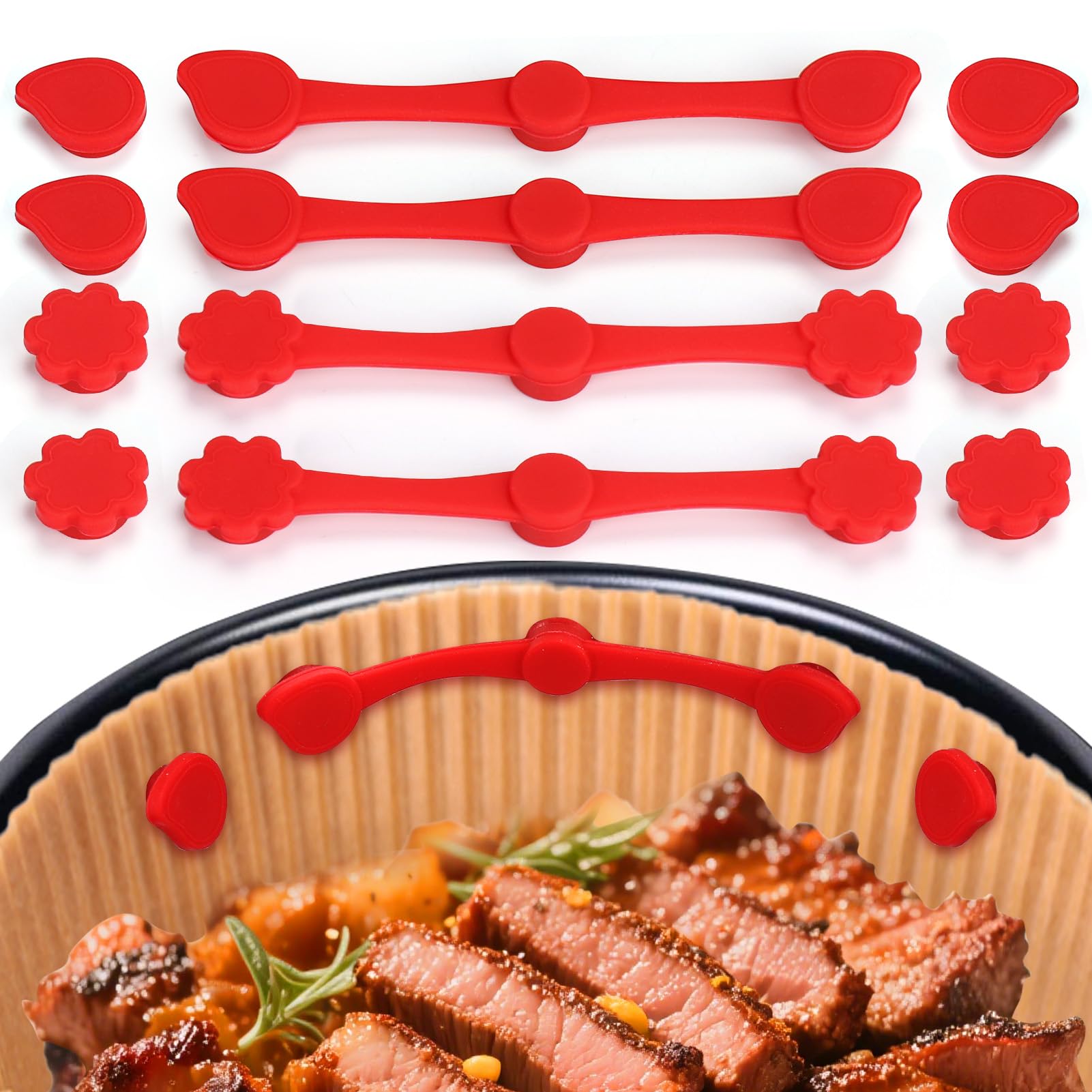 Air Fryer Magnets Silicone Buckle for Parchment Paper Liners, High-Temp Resistant Air Fryer Accessories, Lock Paper from Heating Element or Covering Food, Prevent Burning &amp; Uneven Cooking