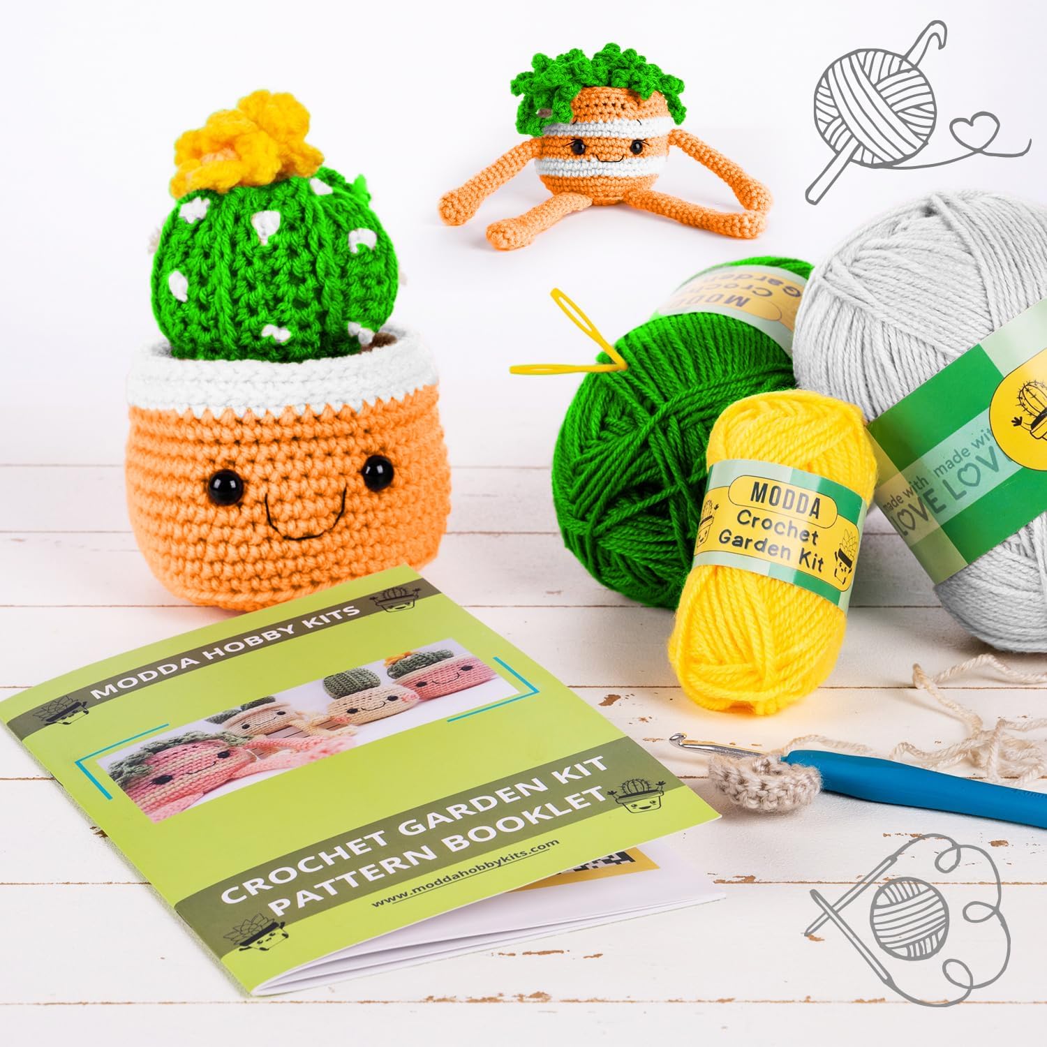 MODDA Crochet Kit for Beginners - Beginner Crochet Starter Kit with Easy-to-Follow Video Tutorials, Learn to Crochet Kits for Adults and Teens, DIY Knitting Supplies, Cactus Kit, 4 Pack Plants Family