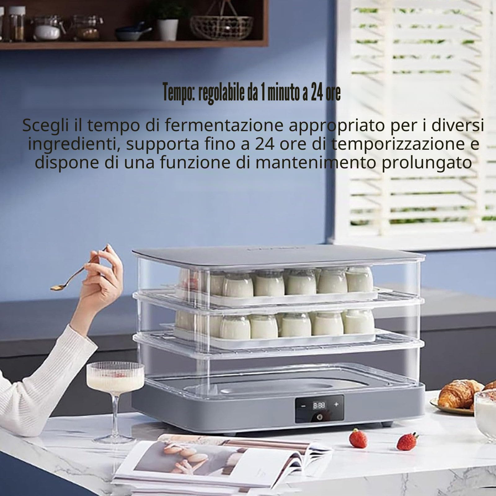 Scatola Di Lievitazione per Panificazione 40L,Scatola Di Fermentazione per Impasto Di Pane E Pizza,Con Vassoio Di Fermentazione Trasparente a 3 Strati,Display Touch,Per Preparazione Di Pane