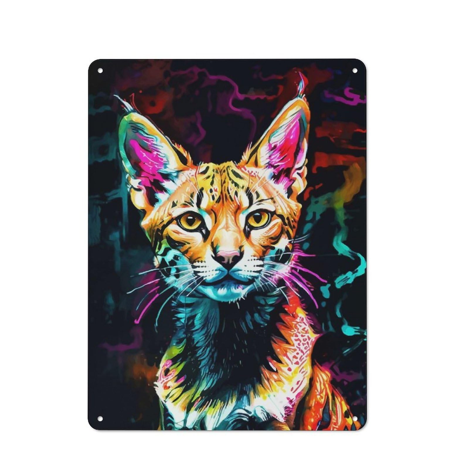 Junmoney Neon Serval Portrait Tin Wall Plaque 40X30cm With For Studio Or Craft Room, For Cooler-Season Styling In Studio And Craft Room