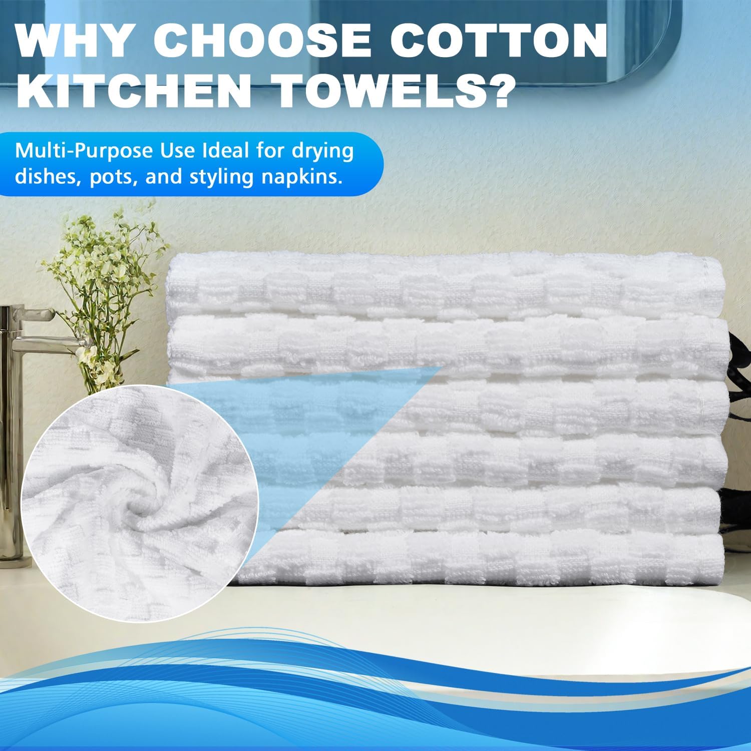 6 Pack 100% Cotton Wash Cloth, 12x12Inch Highly Absorbent and Soft Feel Fingertip Towels, Machine Washable Washcloths for Bathroom, Gym, Hotel, Spa and Kitchen, White
