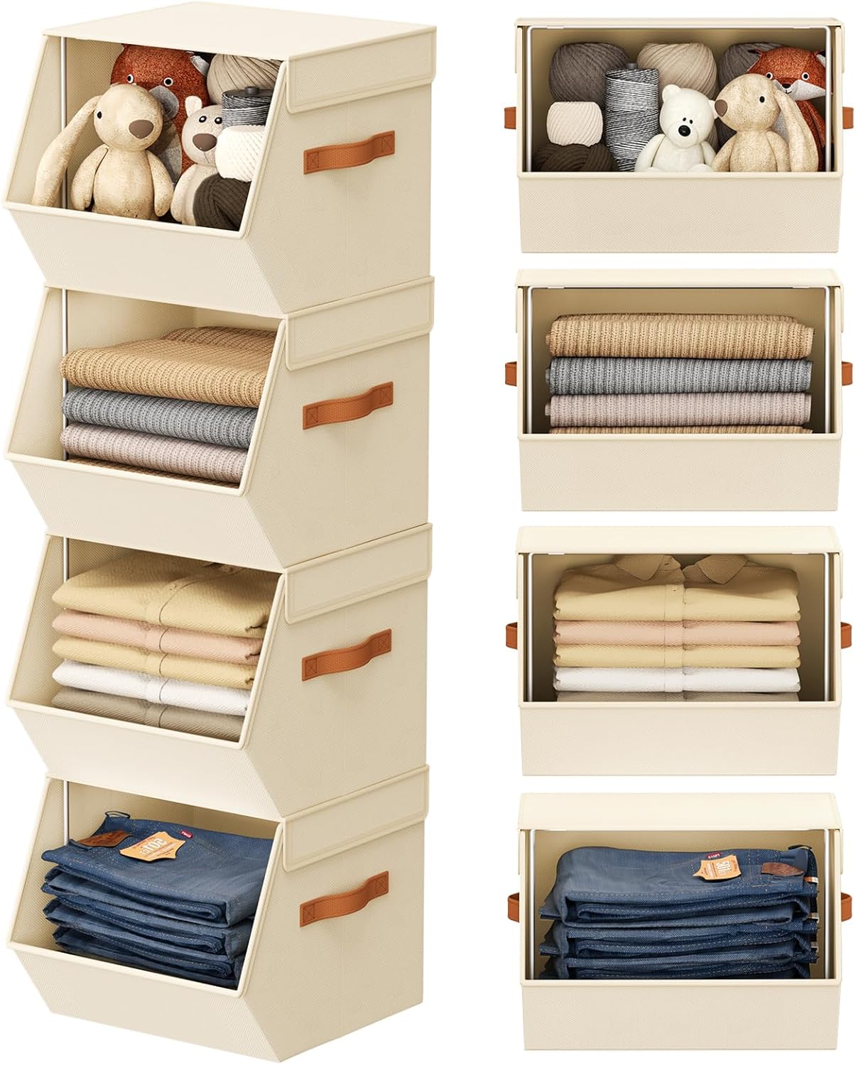 DIMJ Stackable Closet Organizers and Storage Bins, Open Front Closet Shelf Organizer System With Steel Frame, Clothes Storage Basket Fabric, Collapsible Closet Drawers