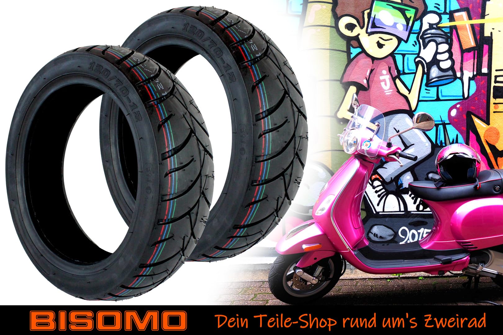 2x Reifen 120/70-12 Zoll TL 51J PR507 kompatibel mit Piaggio Fly Peugeot Speedfight MBK Booster Kymco Agility Yamaha Aerox, Roller Motorrad 50-150ccm
