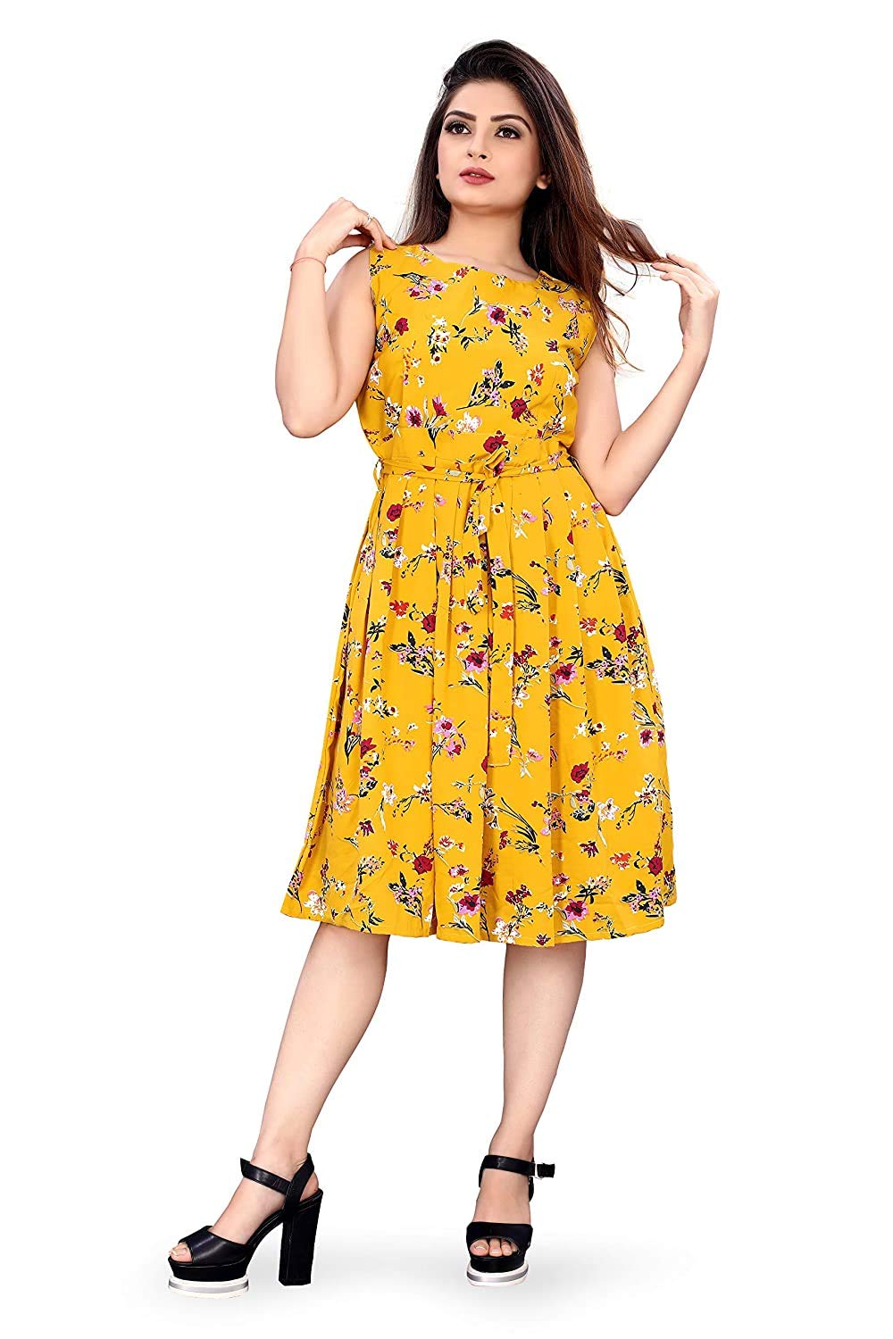 Women Knee Length Mustard Dress-image-17