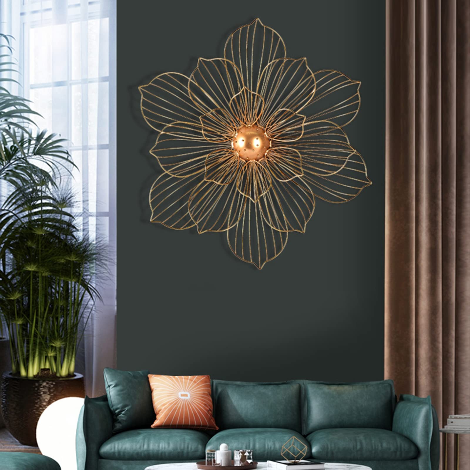 LIFFY Metall-Blumen Wanddekoration Schwarz-Gold - 3D Wandskulptur, Ca. 24 Cm, Für Wohnzimmer, Schlafzimmer