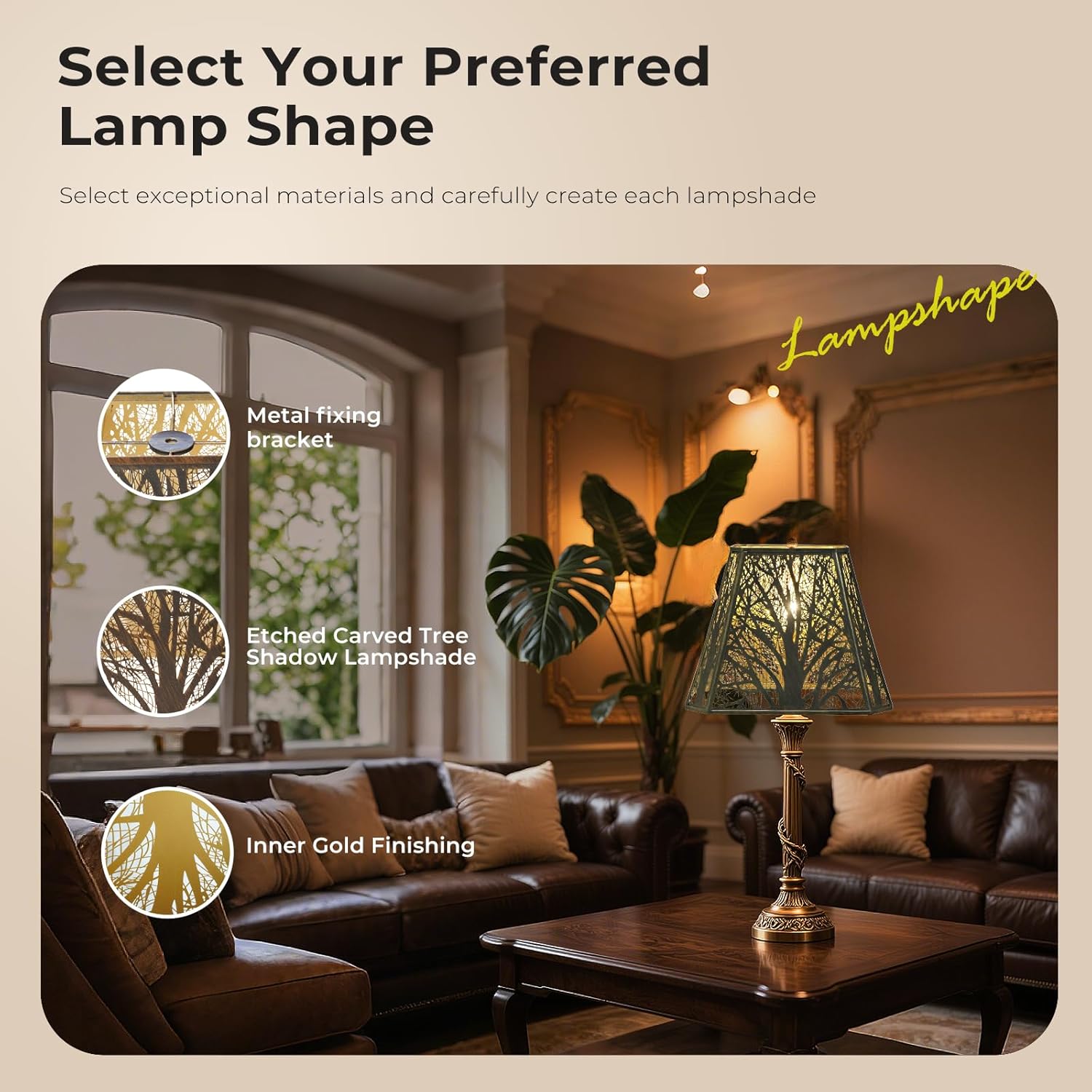 Metal Forests Lamp Shade,vintage Crafted rectangle lamp shade,decorative lamp shades,replacement buffet lamp shade,6.5" x 12"x 10" Inch lampshades for table lamp and floor lamps (Antique Bronze&Gold)