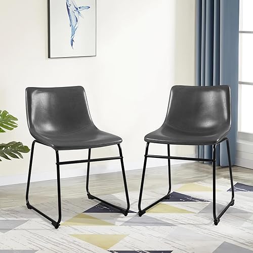 Miniatura 9 de PUKAMI Juego de 2 sillas de comedor de piel sintética, sillas de cocina y comedor de 18 pulgadas, modernas sillas de comedor sin brazos con respaldo