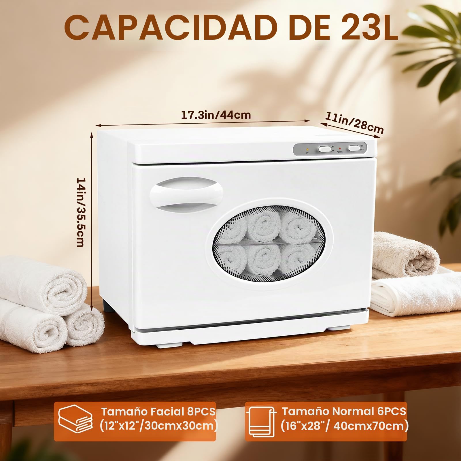 Calentador de toallas de 23 L, con lámpara UV, calentador de toallas 3 en 1, calentador de toallas eléctrico con ventana para spa, masaje, salón y cuidado de uñas, color blanco