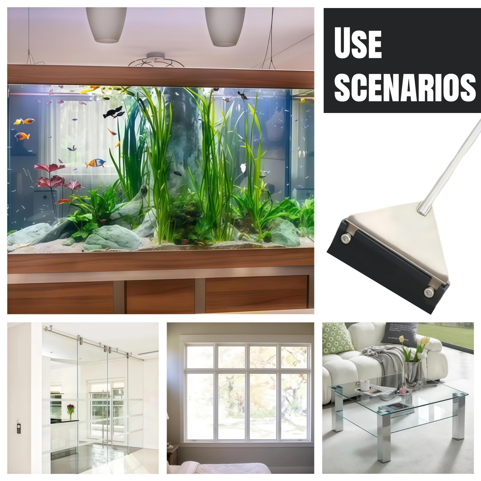 Tokaneit Skrobak do glonów do akwarium, 85 cm skrobak do glonów do akwarium, stal nierdzewna, wersja rozszerzona z dodatkową przedłużającą się sztangiem i 10 ostrzami, do szklanych akwariów