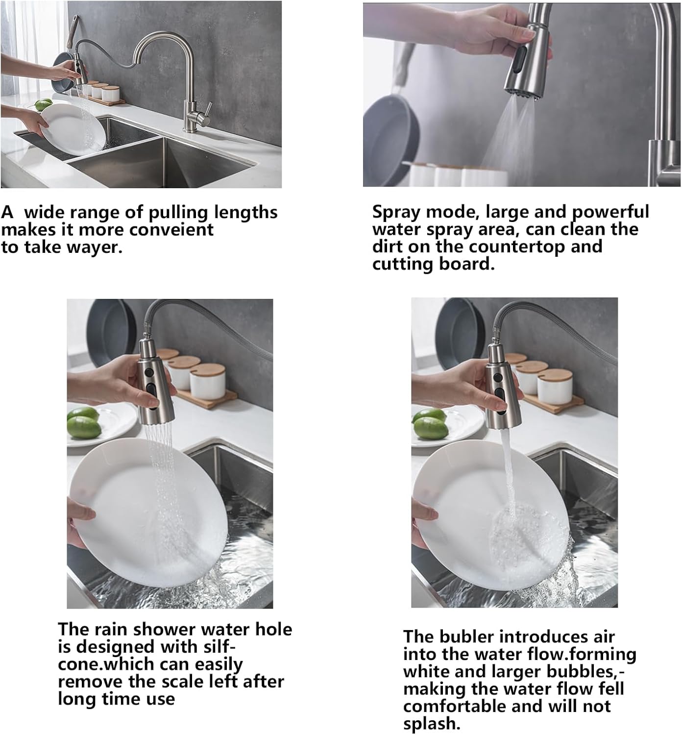 Kitchen Faucet with Pull Down Sprayer Brushed Nickel Single Handle Kitchen Sink Faucets with Pull Out Sprayer Stainless Steel Modern Commercial Farmhouse Rv Camper Sink Faucets