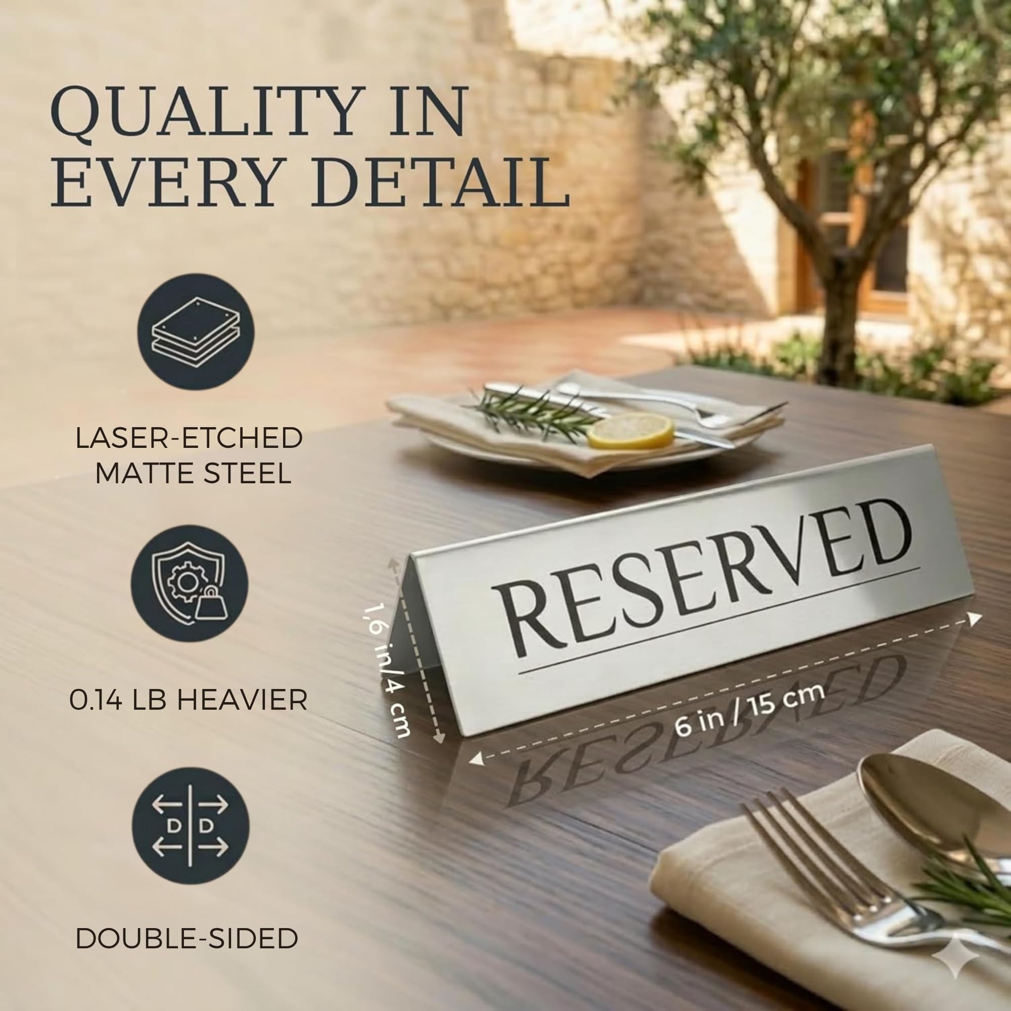 Letreros reservados de acero inoxidable para mesas, letreros de asientos reservados para restaurantes, bodas, eventos y cumpleaños, letreros reservados para boda, tienda de campaña de