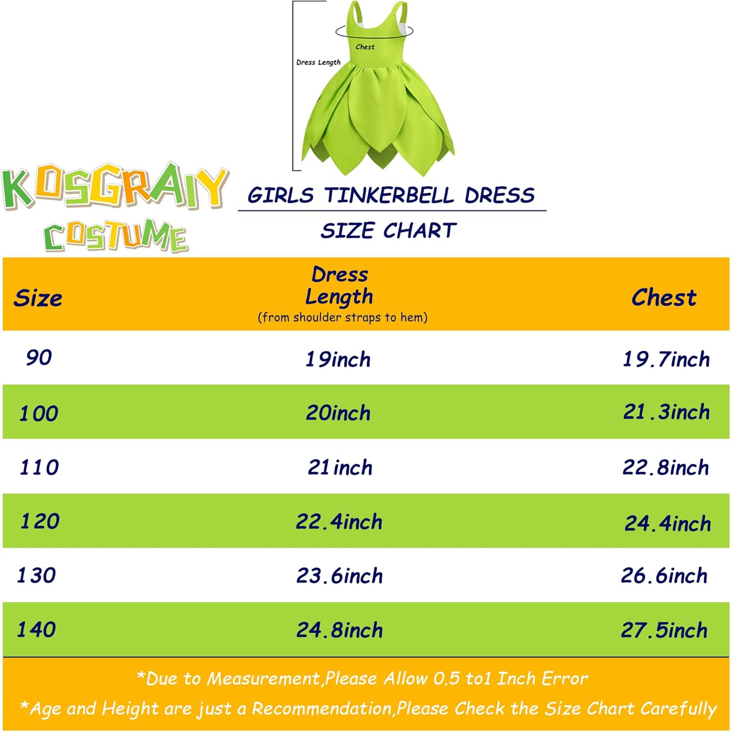 Tinkerbell Costume for Girls,Toddler Girls Fairy Dress with Pixie Elf Ears and Wings,Princess Dress Halloween Fairy