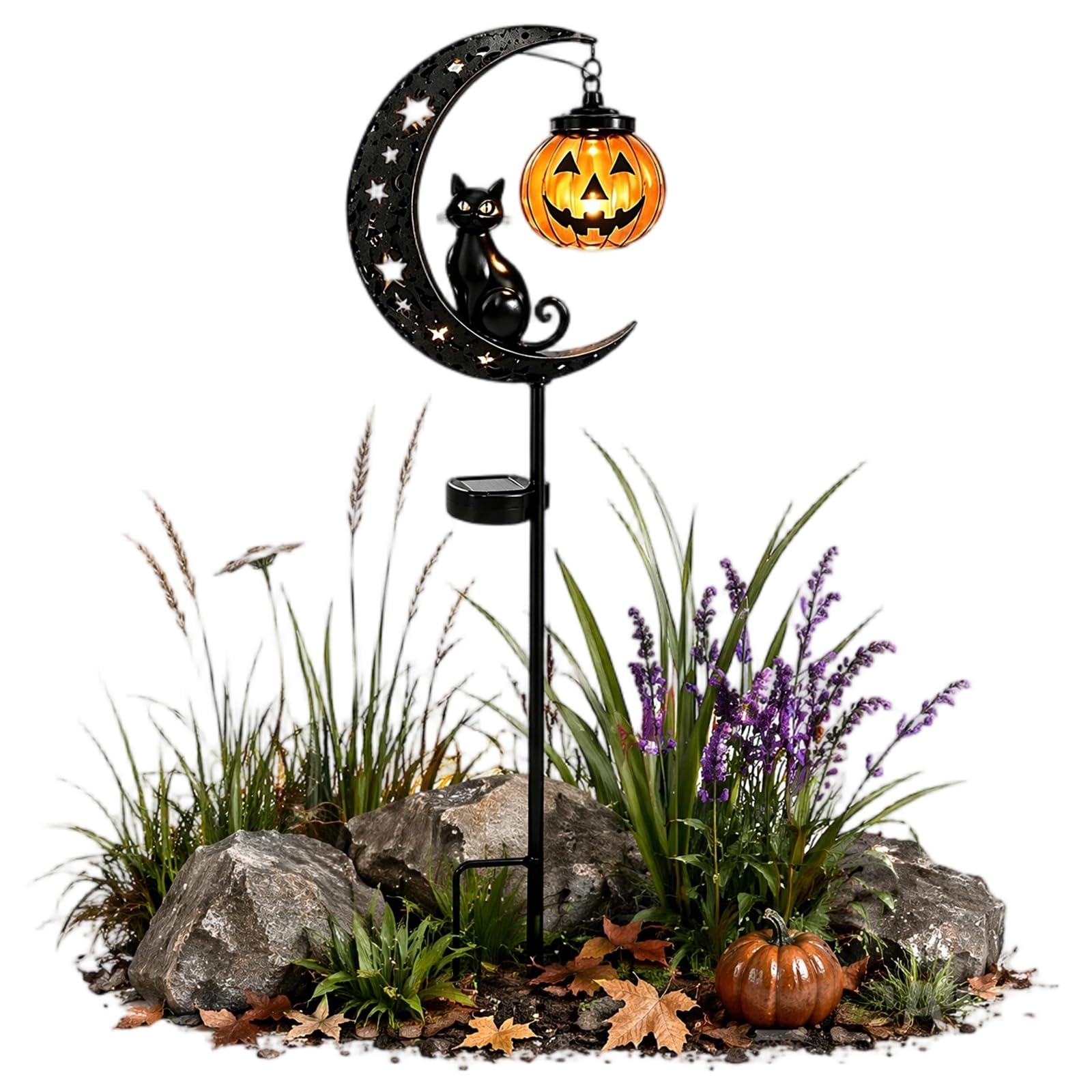 Iron Black Cat Moon Ground Lamp with Auto On/Off (A)