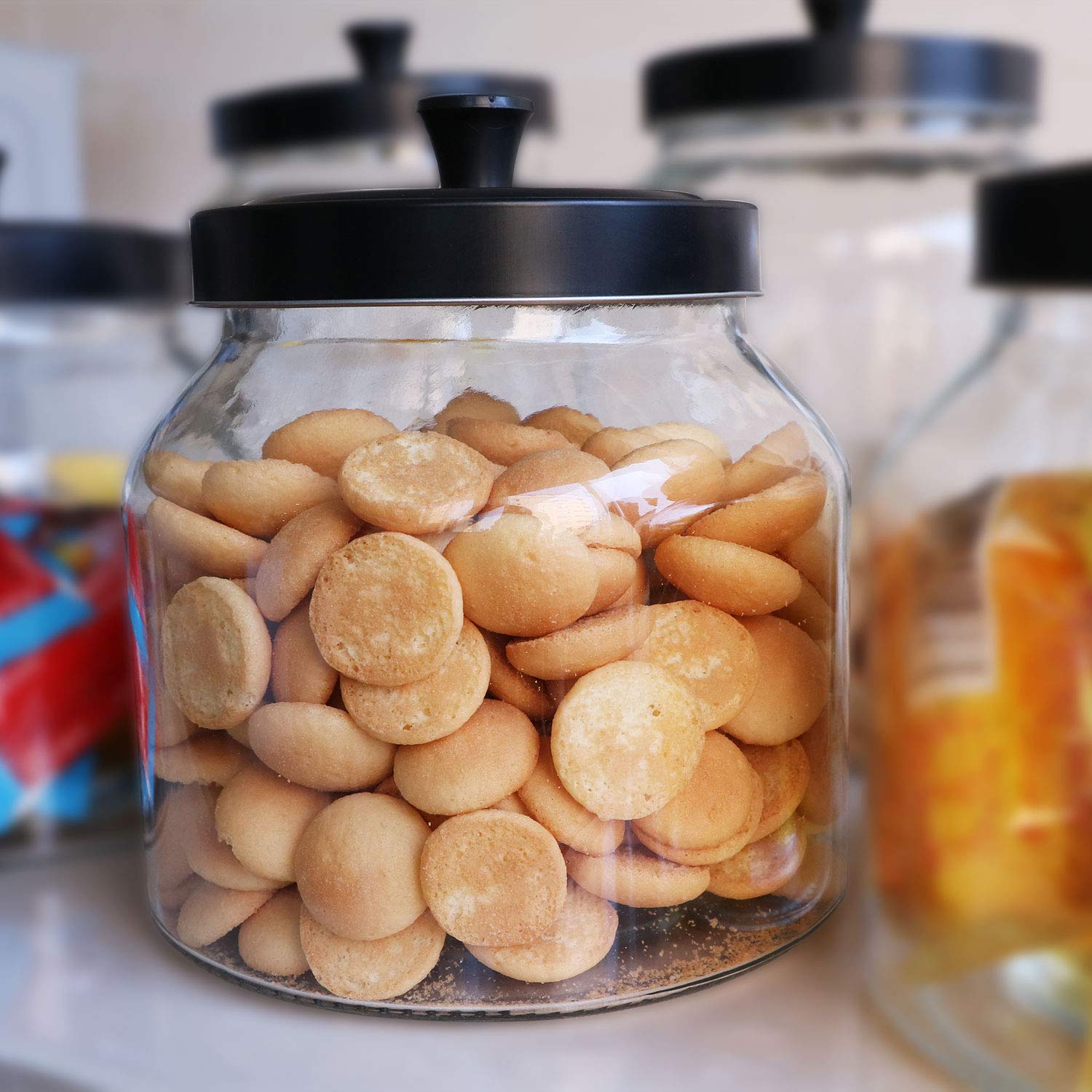 Amazon｜密封蓋付きガラスジャー、透明ガラス食品保存容器、ブラック