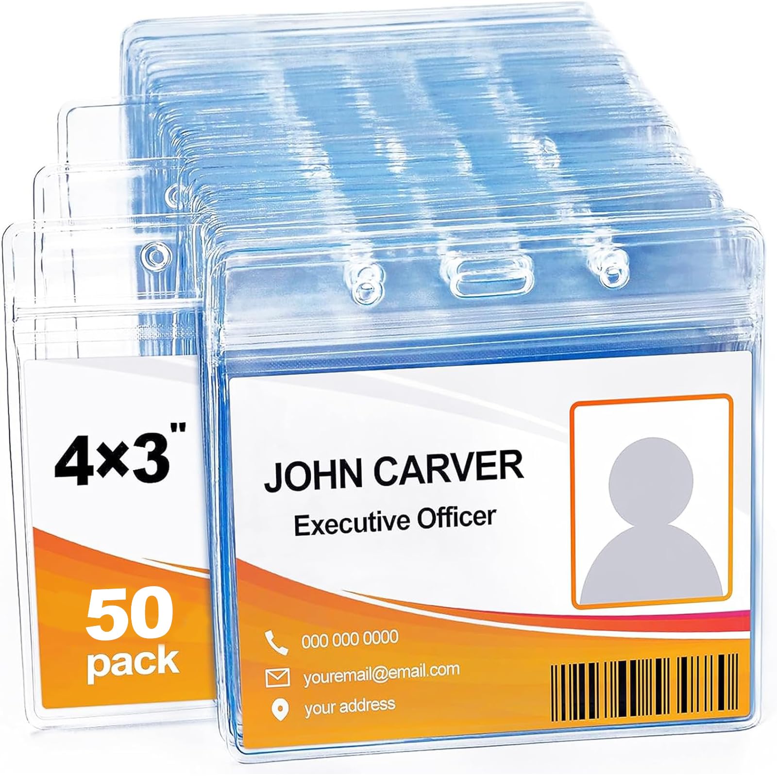 50 Pcs Clear Plastic Extra Thick Horizontal Card Holders, 4x3 Inch Sealable Waterproof Name Badge Bank ID Card Protector