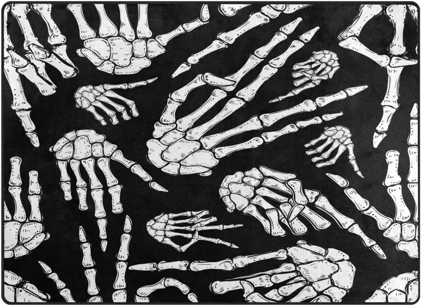 ALAZA Black White Halloween Skeleton Hand Area Rug Rugs for Living Room Bedroom 7' x 5'