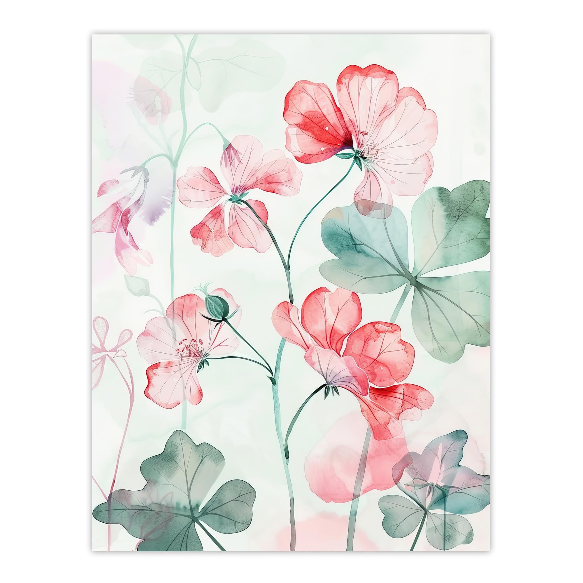 Artery8 Watercolour Wall Art Print - Geranium Flowers - Pink - W18" x H24"