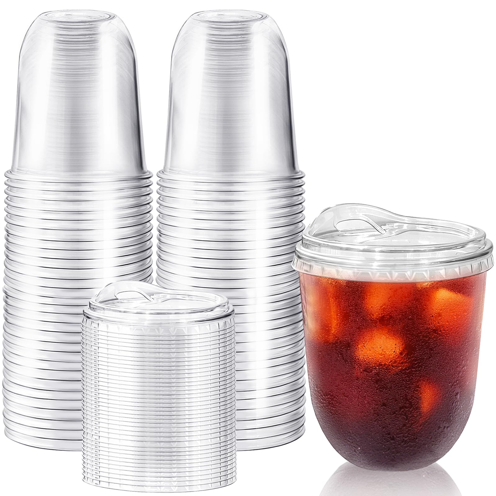 Photo 1 of Alaeseje 50 Pack Clear Plastic Cups with Strawless Sip Lids,12 oz Iced Coffee Cups with Lids,Disposable PET Crystal Cups,Round Bottom To Go Cup for Iced Coffee Juice Smoothie Cold Beverage