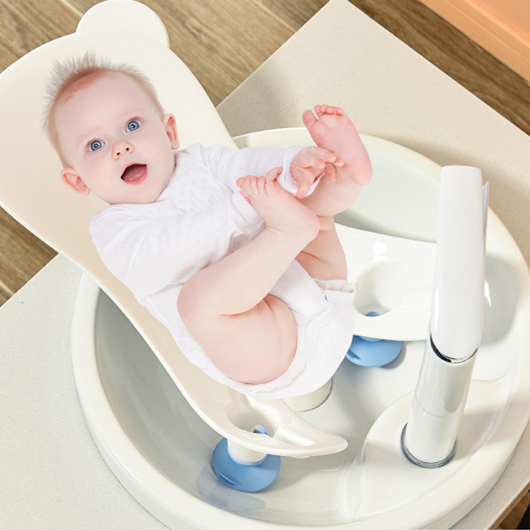 Lavandino da bagno per bambini con ventosa, lavandino dal design ergonomico portatile per bagnetto, strumento di lavaggio sicuro per supporto per natiche in PP per vasca da bagno per uso quotidia..
