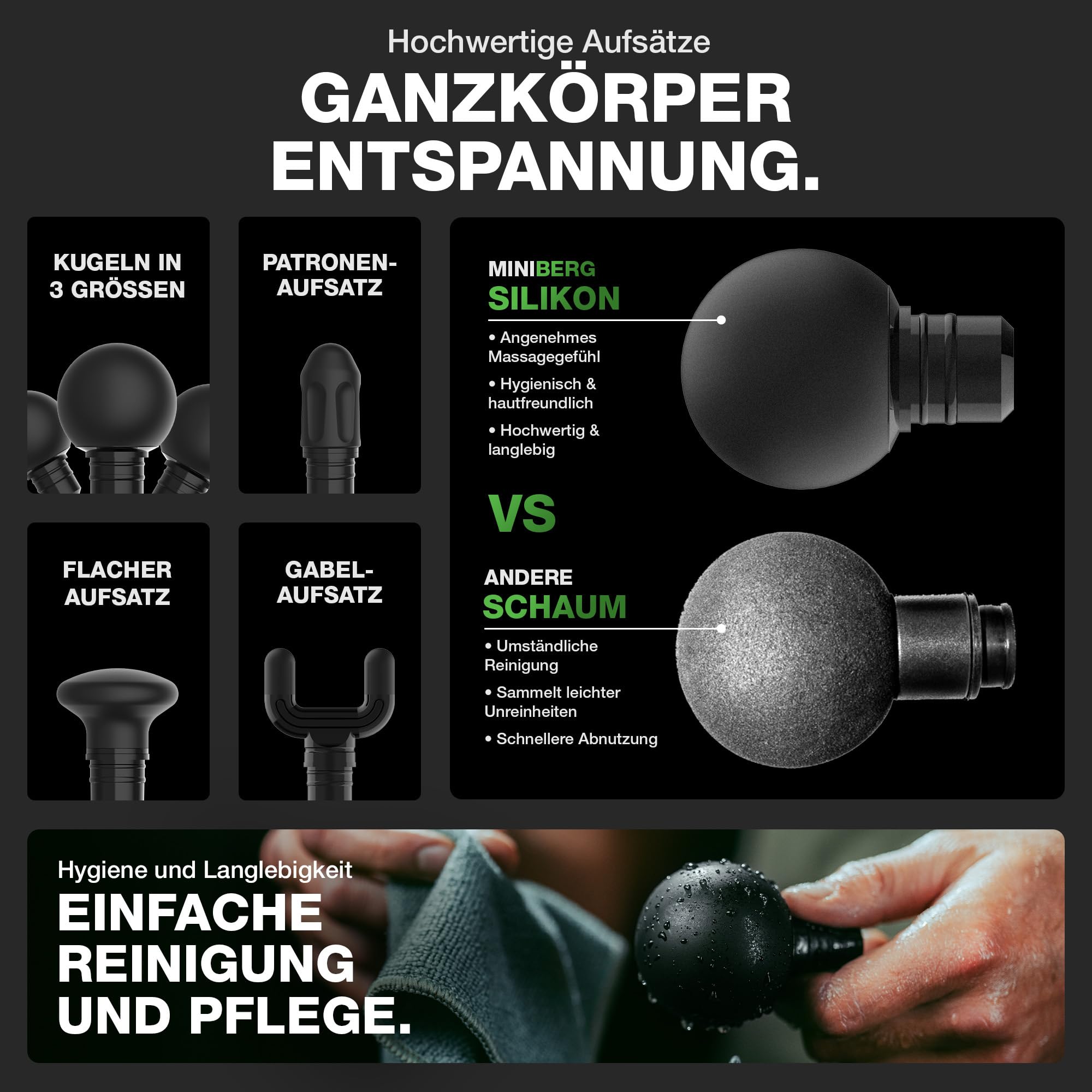 DONNERBERG® Miniberg Massagepistole Testsieger für Muskelentspannung | Kleines Muskel-Perkussions-Handmassagegerät – 6 mm Amplitude, 6 Aufsätze, langlebiger Akku - für Zuhause, Fitness und Reisen