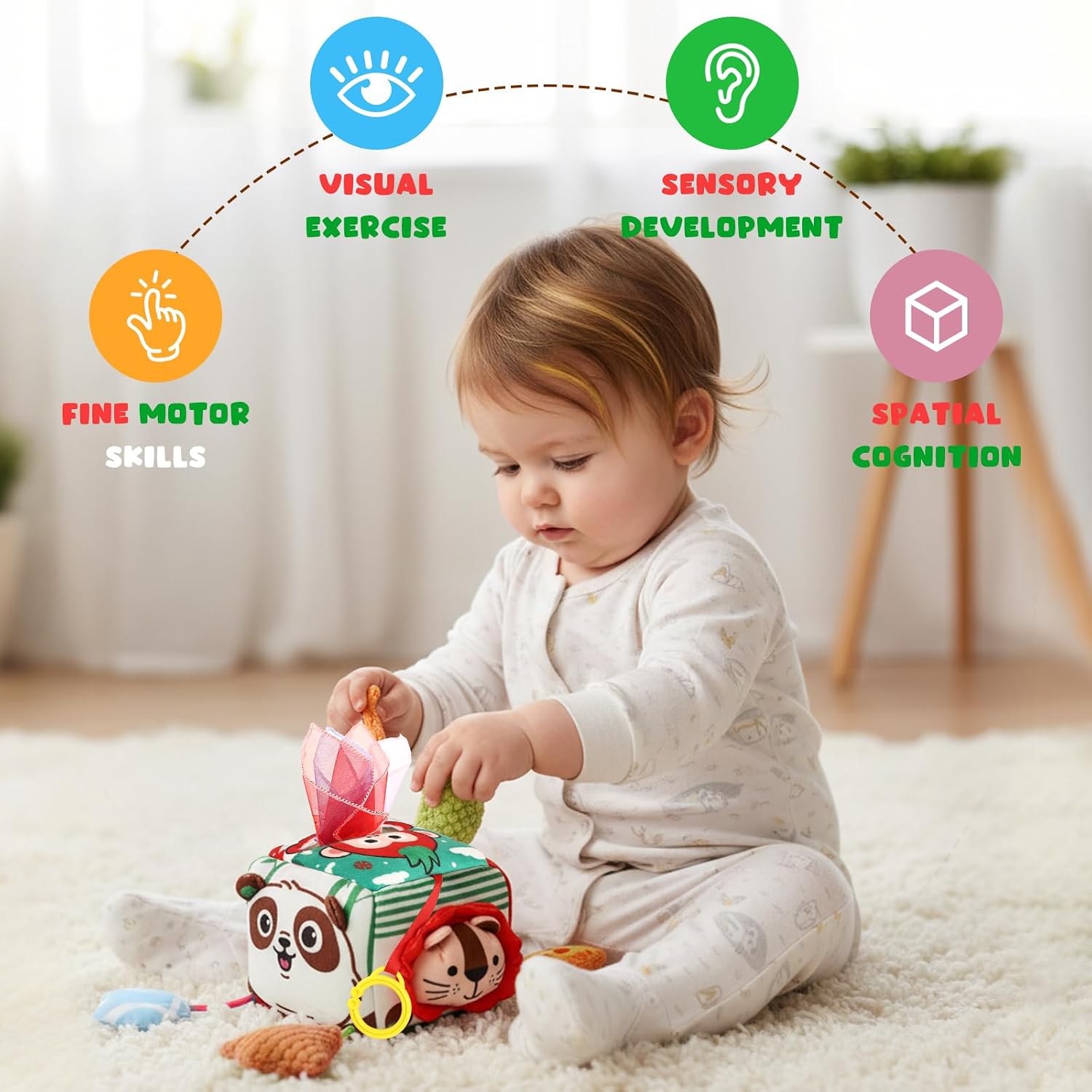 YOGINGO Montessori Toys for 1 Year Old - Tissue Box Baby Toys, Soft Stuffed High Contrast Crinkle Infant Sensory Toys, Boys&Girls Kids Early Learning Gifts image 2