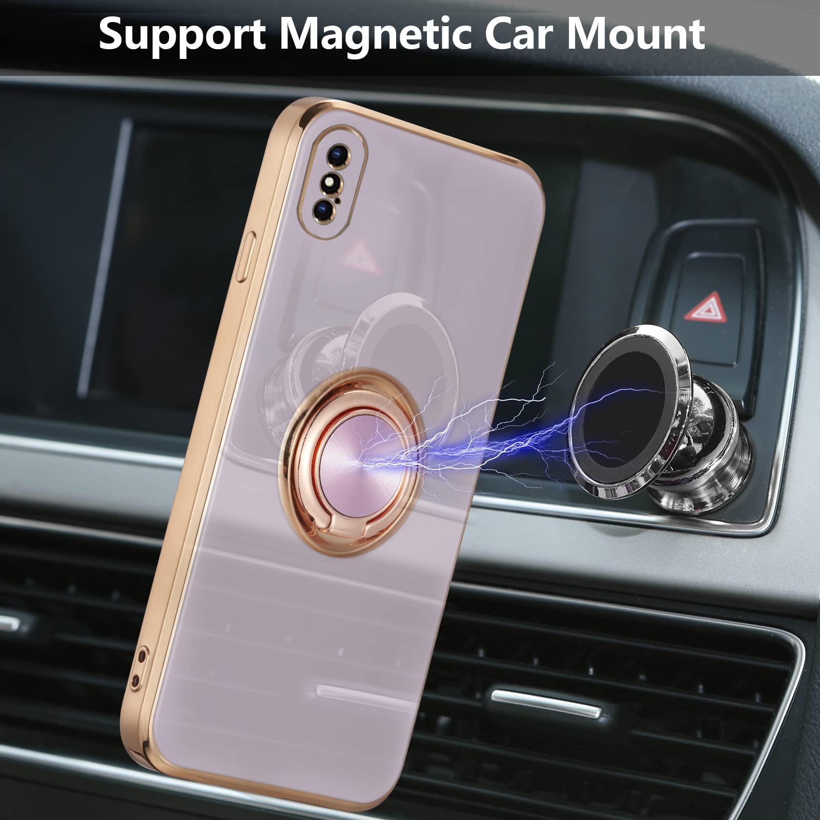 EYZUTAK Custodia Per IPhone XR/SE 2022 – Silicone TPU Sottile Con Anello Porta 360° E Piastra Magnetica Per Supporto Auto (Grigio) - 3