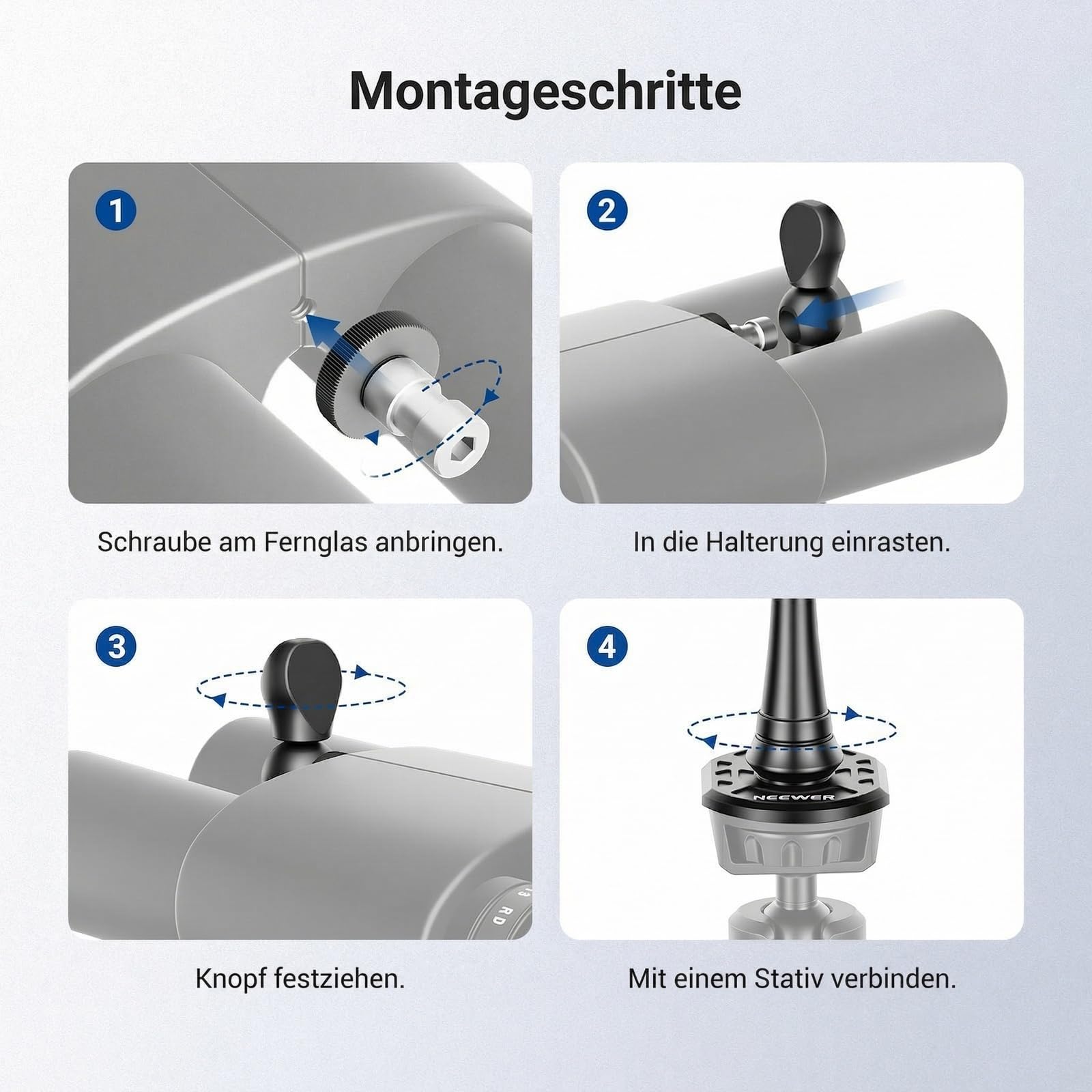 NEEWER Fernglas Stativadapter mit 1/4" Gewinde, Stativ/Einbeinstativhalterung aus Aluminiumlegierung für Ferngläser der Modelle 7x35, 8x42, 10-30x52, 12x25, 12x42, 15x25, 15x52, 20x25,30x60, ST-T05