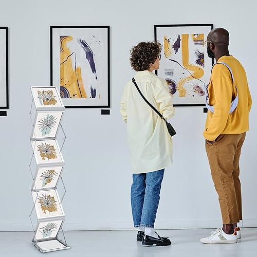 Miniatura 6 de Tatuo Estante plegable para revistas, catálogo de metal, portátil, 6 bolsillos con bolsa de transporte, soporte de aluminio para folletos, soporte