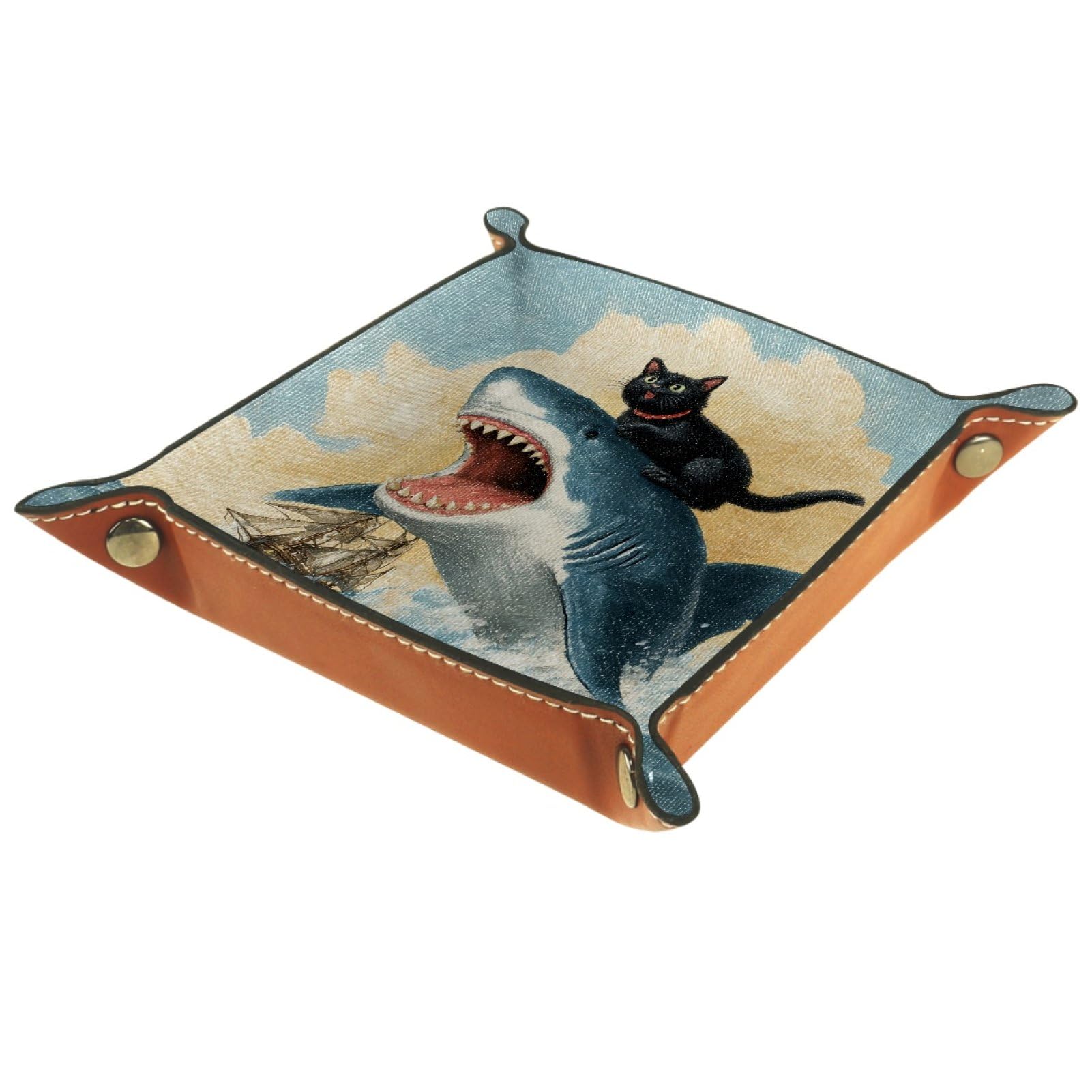 VAPOKF Shark Black Cat Portable Folding Dice Rolling Tray, Microfiber Leather Dice Holder for Dice Games Like RPG, DND and Other Table Games