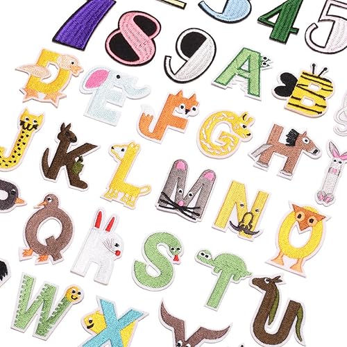 Miniatura 6 de 36 parches de letras y números para planchar, parches bordados del alfabeto de animales de la A a la Z, apliques de números del 0 al 9 para ropa,