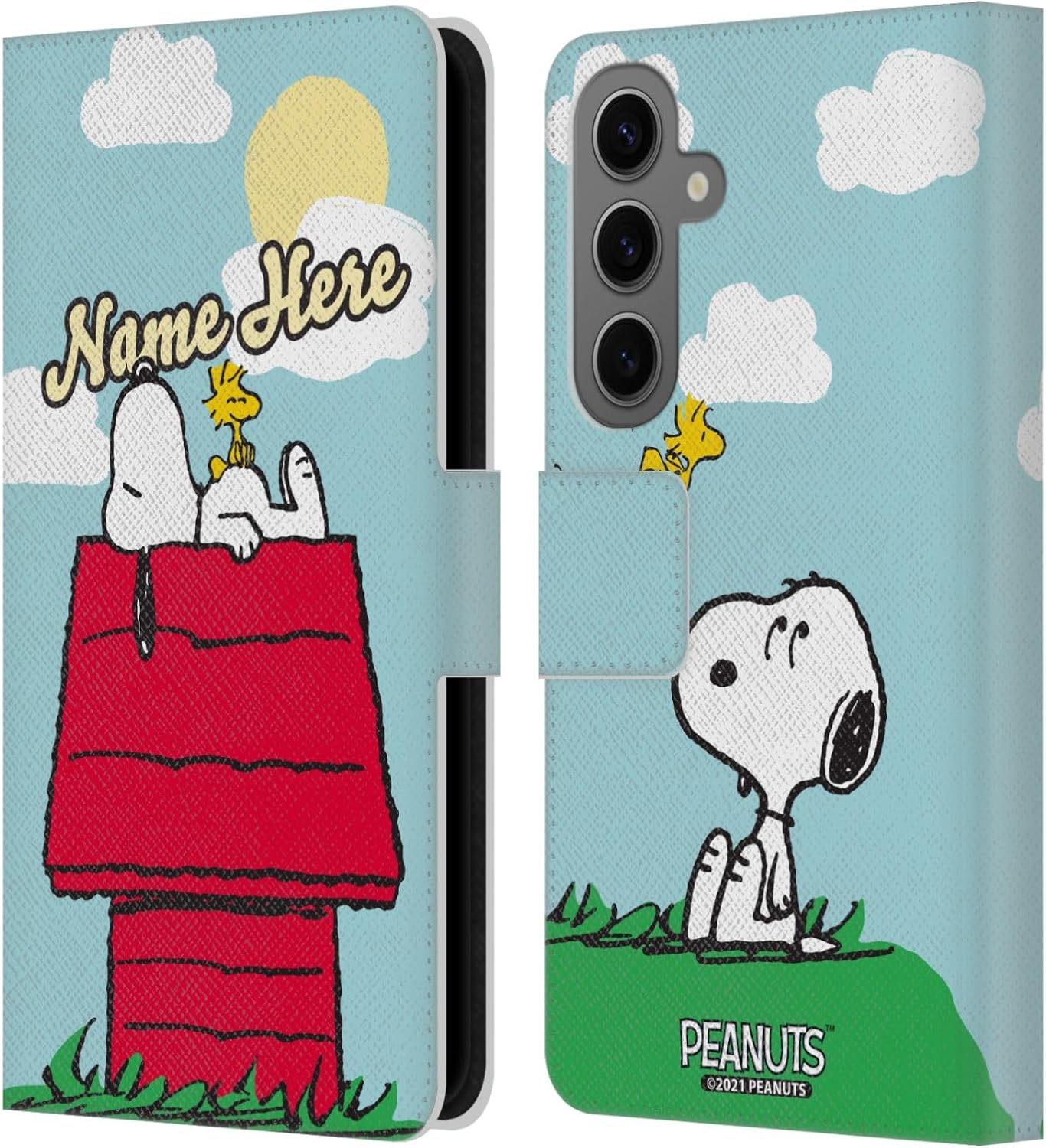 Head Case Designs Officially Licensed Custom Customized Personalized Peanuts Snoopy & Woodstock Art Leather Wallet Case Compatible with Samsung Galaxy S25