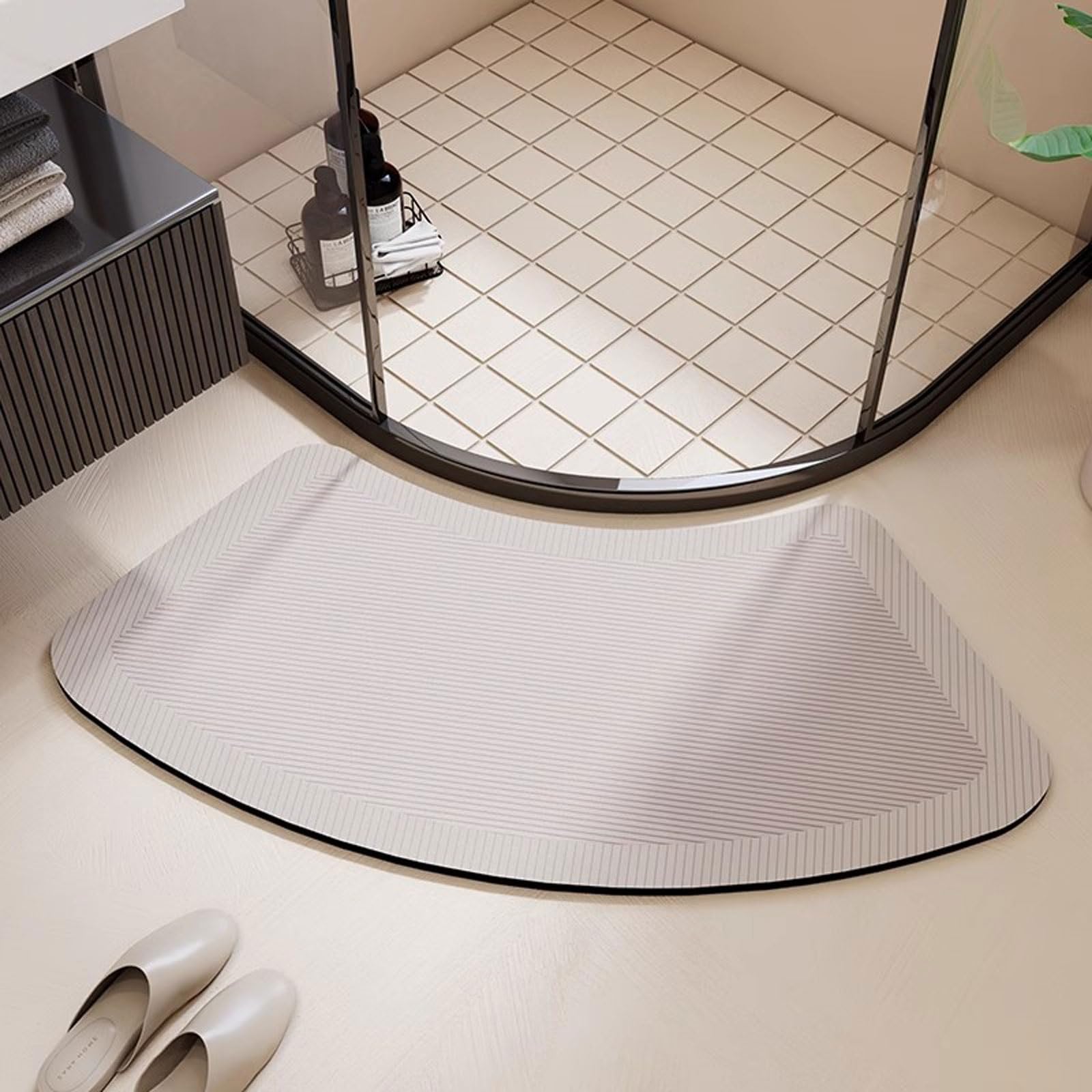 Absorbent Bath Mat - Diatomite Stone - Quick Dry, Curved Shower Mat for Corner Shower, Diatomaceous Earth Bathmat Rugs Non Slip Shower Mats for Inside Shower, Easy to Clean(F,45x70cm)
