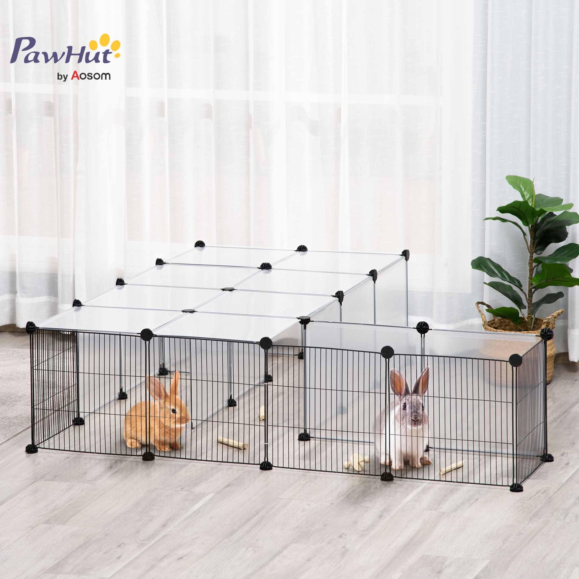 PawHut Enclos pour Petits Animaux Design DIY Cage modulable pour Cochon d'Inde Lapin Chinchillas Petits Animaux domestiques 27 Panneaux Noir