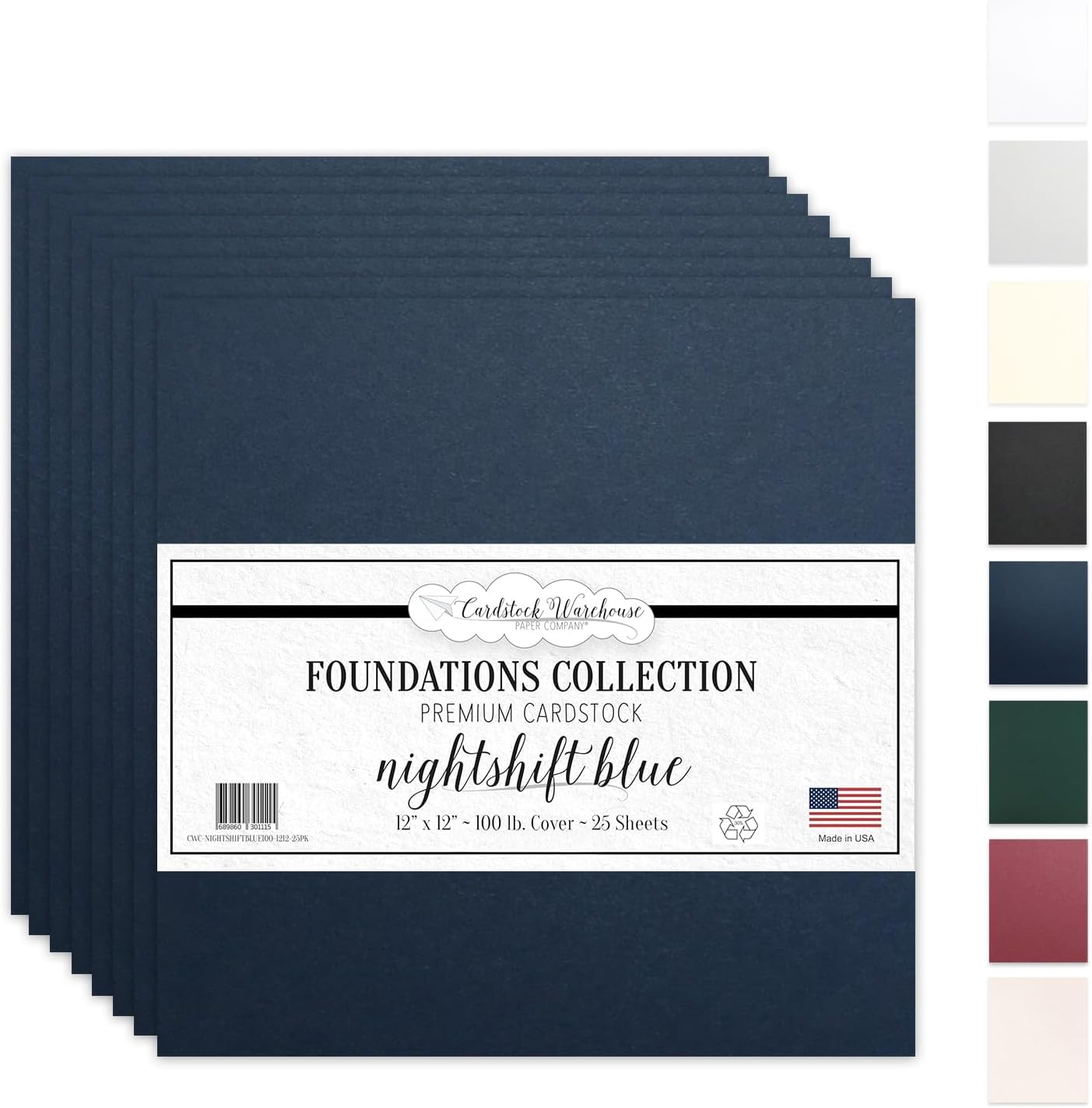 Cardstock Warehouse Paper Company Foundations Nightshift Blue Navy - 12 x 12" - 100 Lb. / 270 Gsm 100% Recycled Premium - 25 Sheets