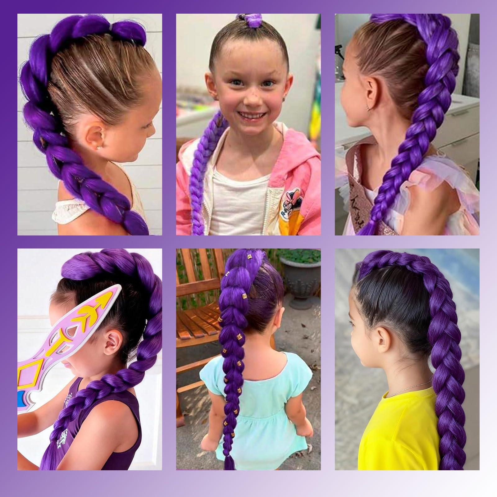 Pinza Trenza Postiza Morada Oscura, Trenzado Cabello Pre-estirado para Fiestas, Cosplay, Halloween, Escenario
