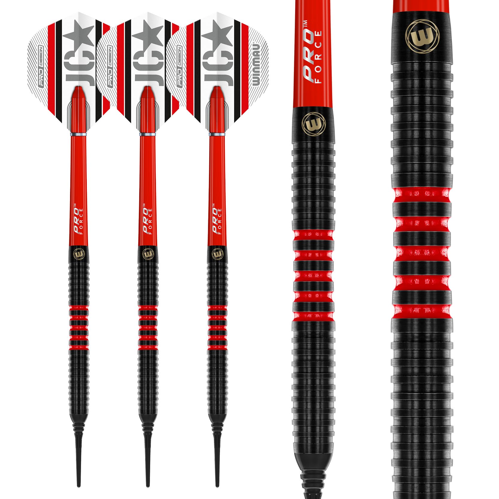 WINMAU Jeu de fléchettes 85% Pro-Series à Pointe Souple avec ailettes et tiges de fléchettes