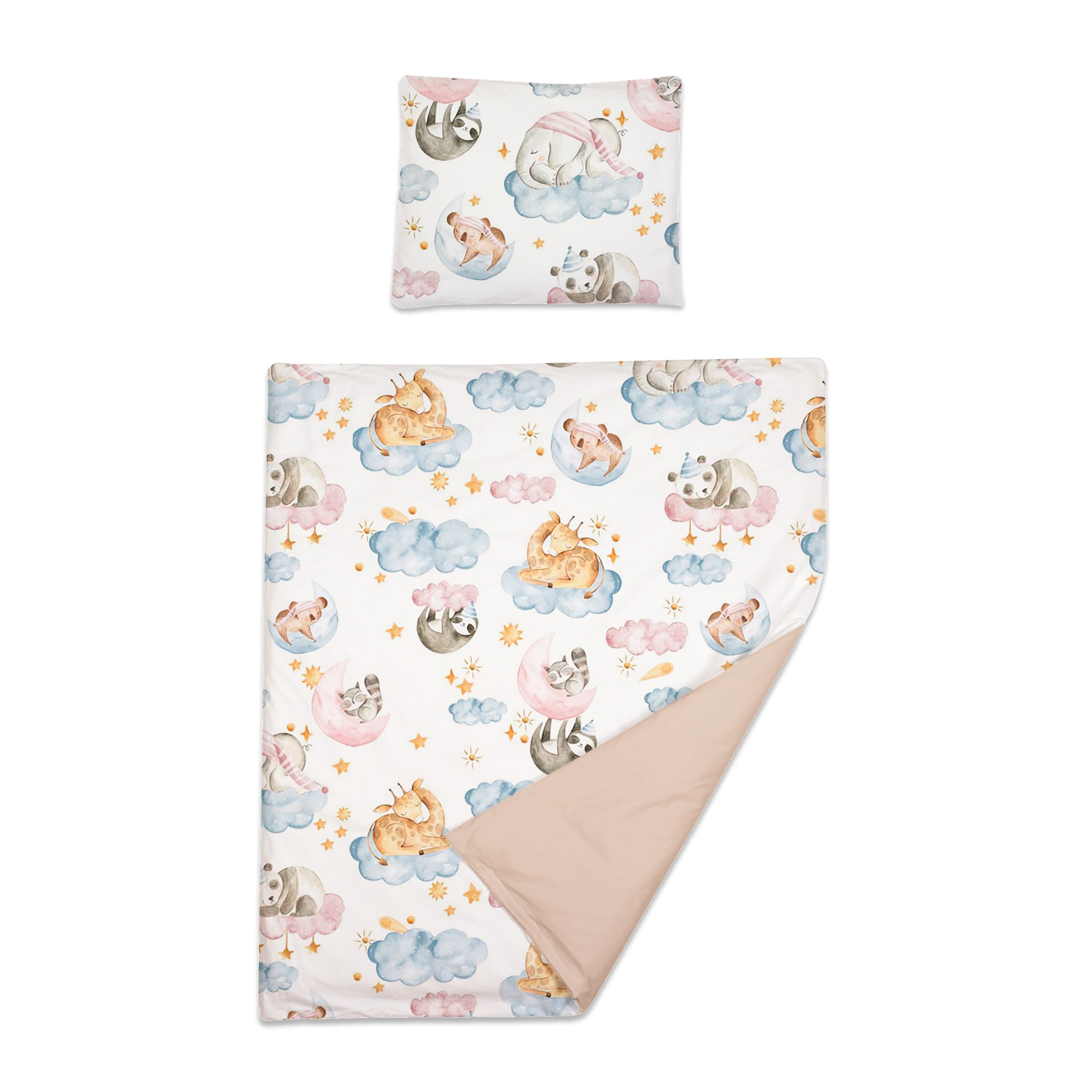 Baby Comfort 2 Piece Kids Bedding Set 100x75 cm Duvet Cover & Pillowcase for Toddler Cot 12M+ (Animals in Clouds)