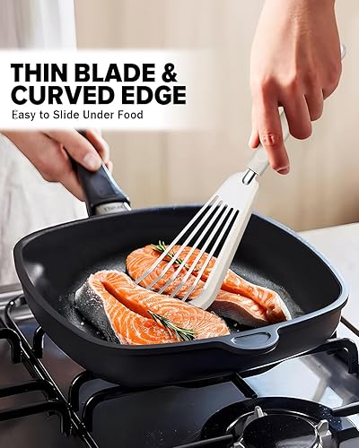 Miniatura 4 de Juego de 2 espátulas de silicona para peces, espátulas delgadas ranuradas para utensilios de cocina antiadherentes, resistente al calor, flexible,