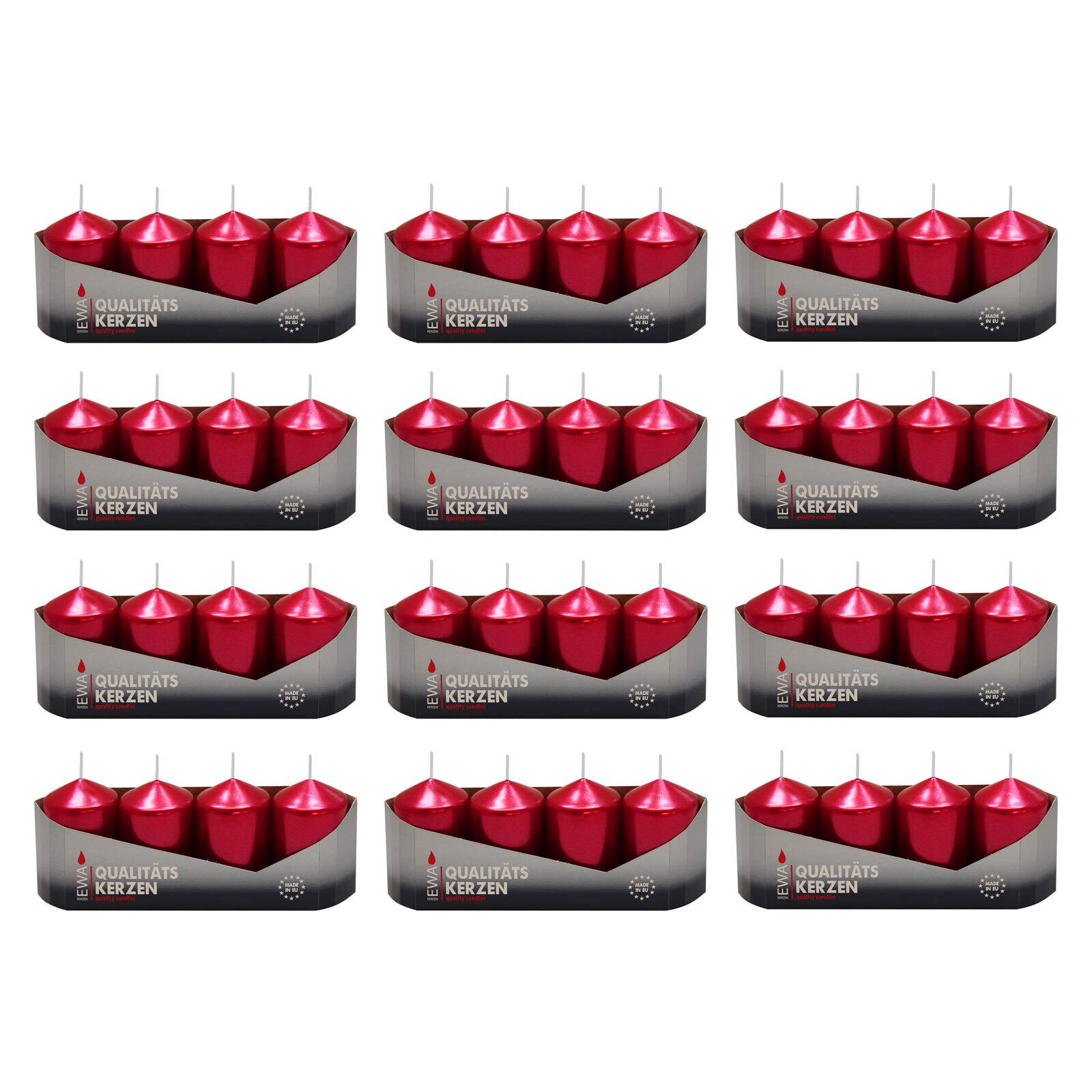 Stumpenkerzen weinrot lackiert, 48 Stück (12 x 4 Stück), Größe ca. 40 x 60 mm Adventskerzen Weihnachtskerzen Säulenkerzen