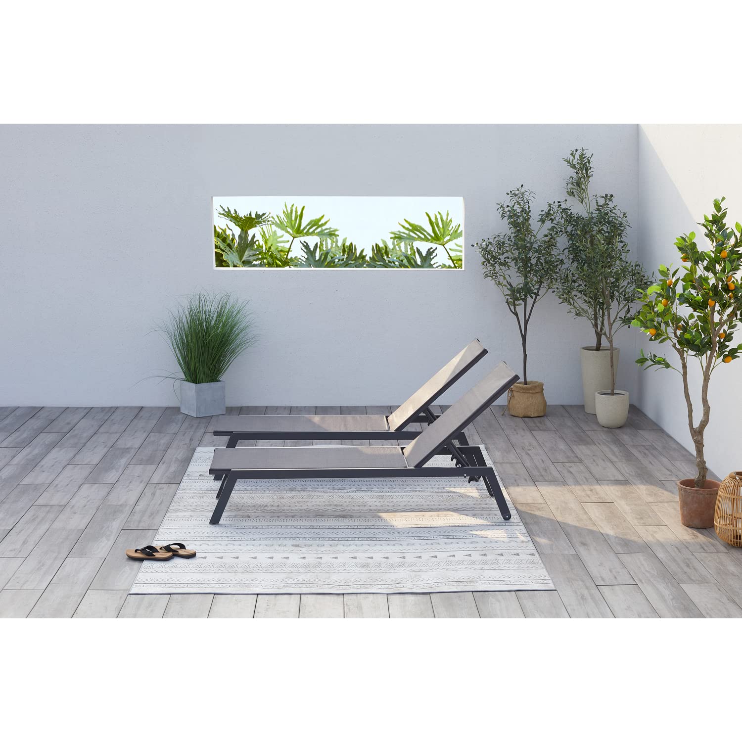 Concept-Usine | Juego De 2 Tumbonas Reclinables | Tumbona al Aire Libre | Gris Prato | 2 Ruedas | Respaldo Ajustable de Aluminio y textileno | Jardín Terraza Playa Piscina