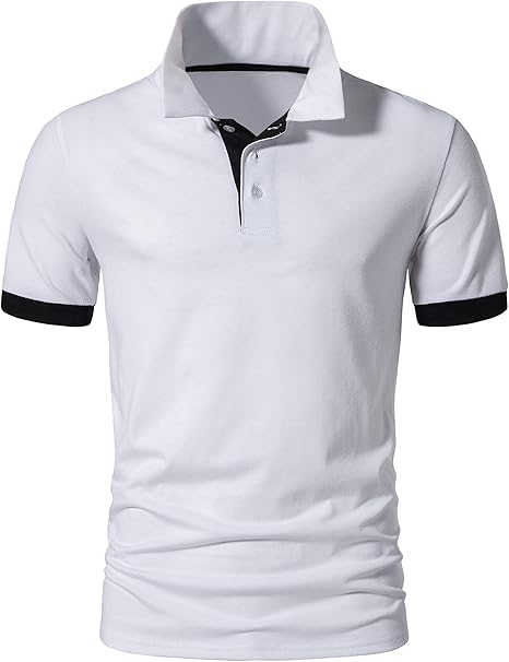 A WATERWANG Men's Short Sleeve Polo Shirts, Slim-fit Cotton Golf Polo Shirts Basic Designed