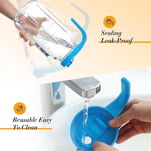 Miniatura 4 de 5 tarros de boca ancha para verter tapas con asa, tapa de plástico reutilizable, sello hermético a prueba de fugas, frasco no incluido (azul)