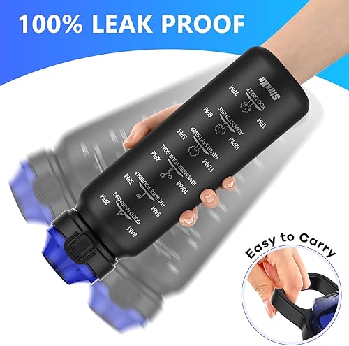 Miniatura 6 de Botella de agua deportiva de acero inoxidable 316 de 32 onzas con marcador de tiempo, botella de agua aislada de 33.8 fl oz de doble pared con asa,